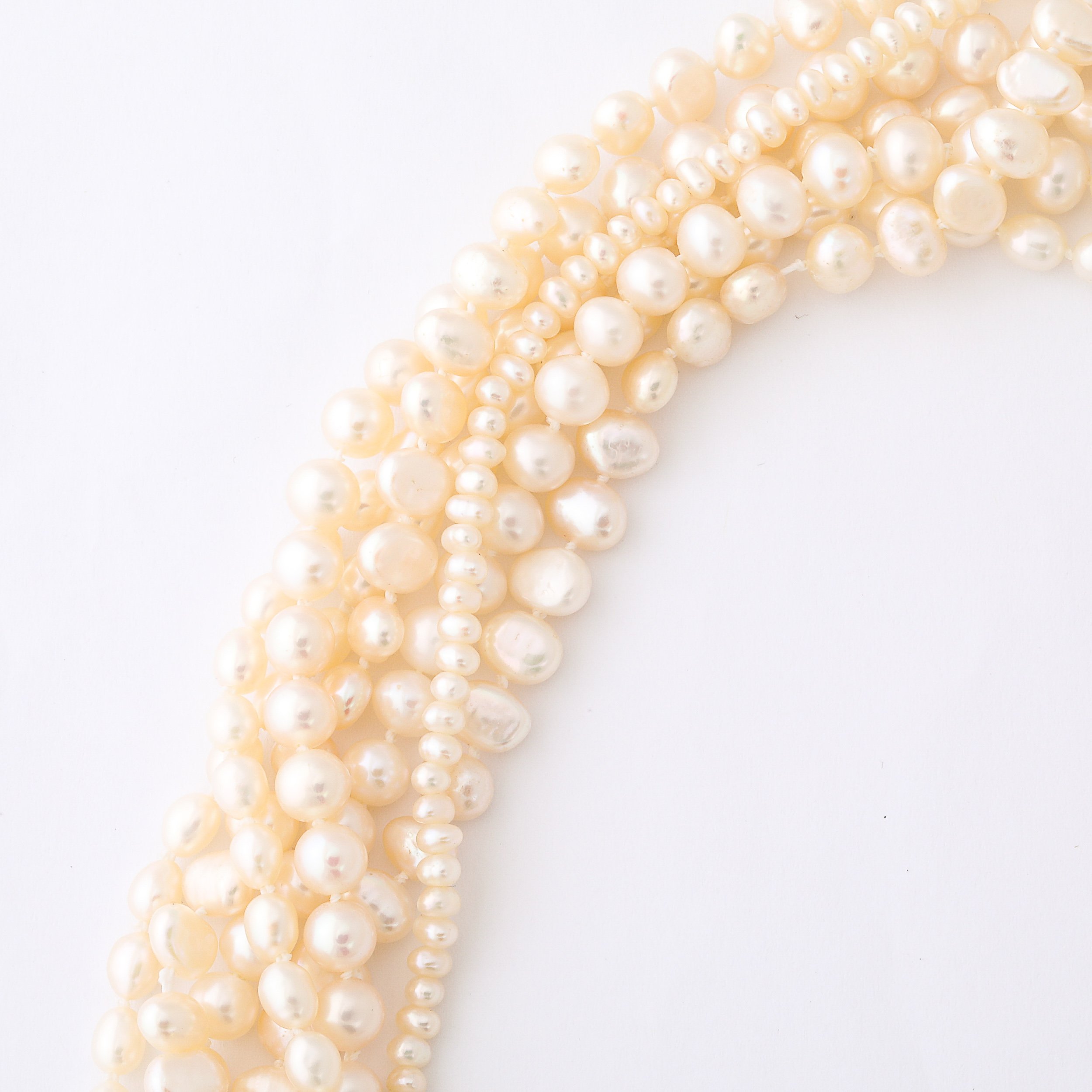 Modernist 14k Gold & Cultured Pearl Necklace w/ Cabochon Gems signed Willis offered by High Style Deco — image 8