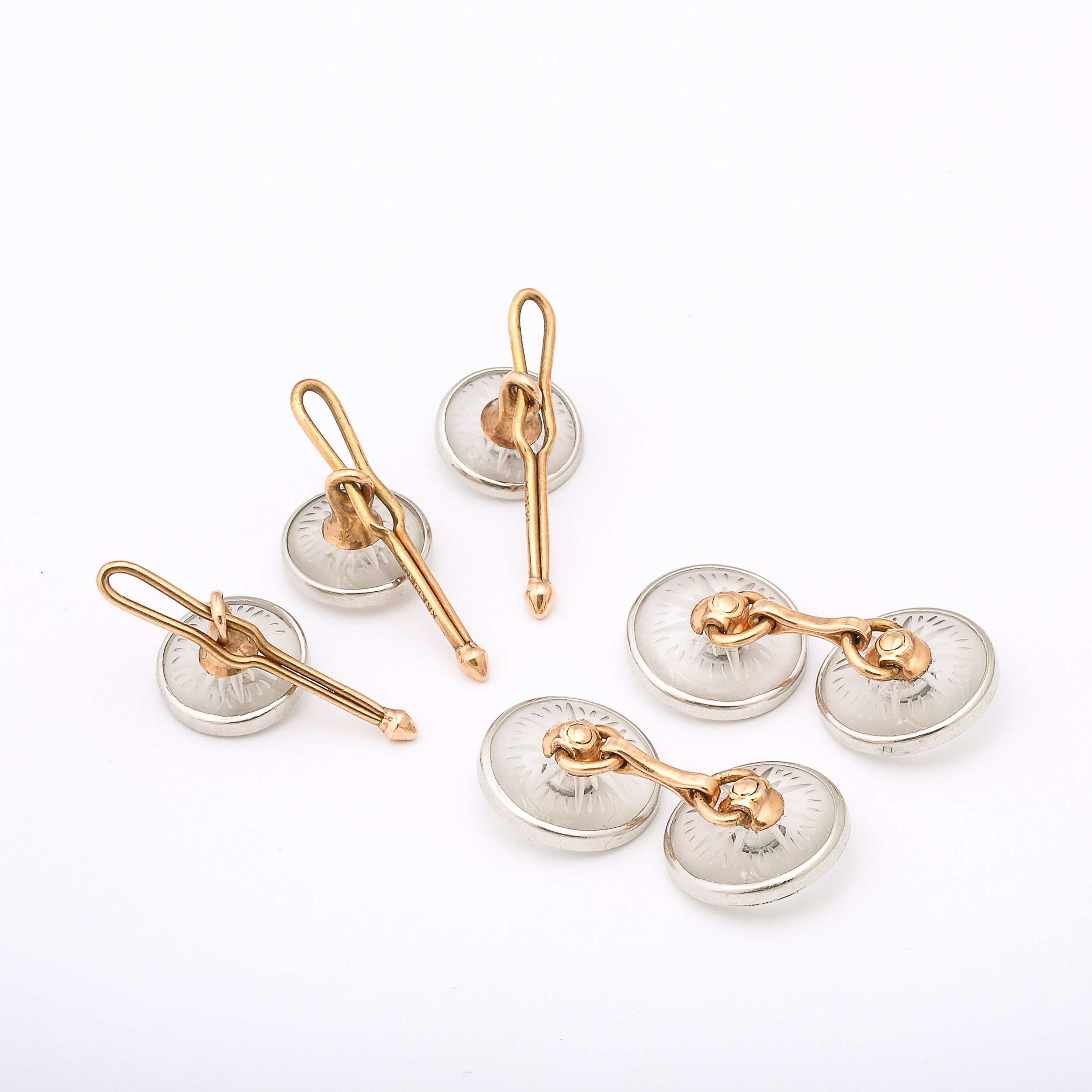 Signed Kremnentz Art Deco 14k Gold, Platinum & Diamond Cufflink & Stud Set offered by High Style Deco — image 4