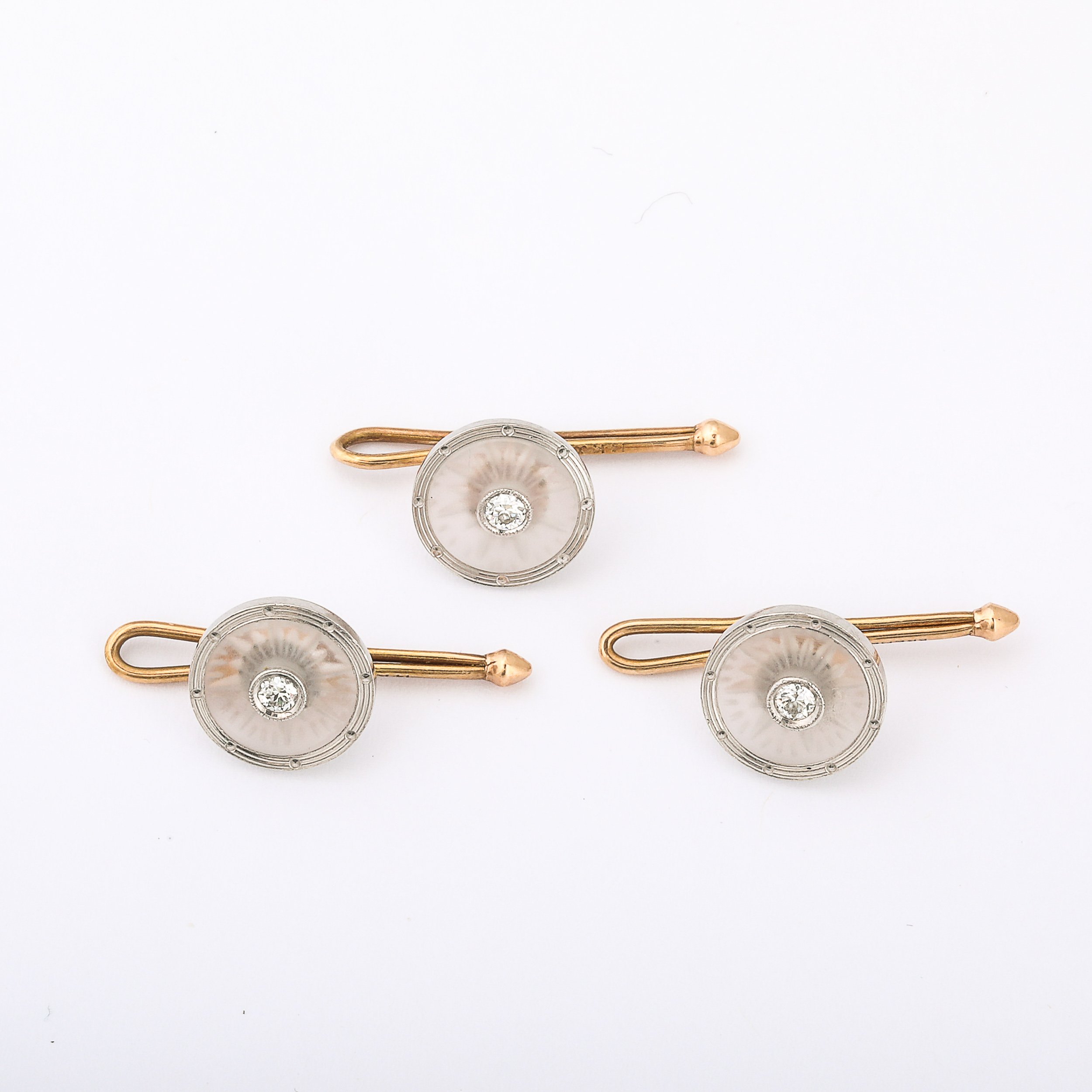 Signed Kremnentz Art Deco 14k Gold, Platinum & Diamond Cufflink & Stud Set offered by High Style Deco — image 6