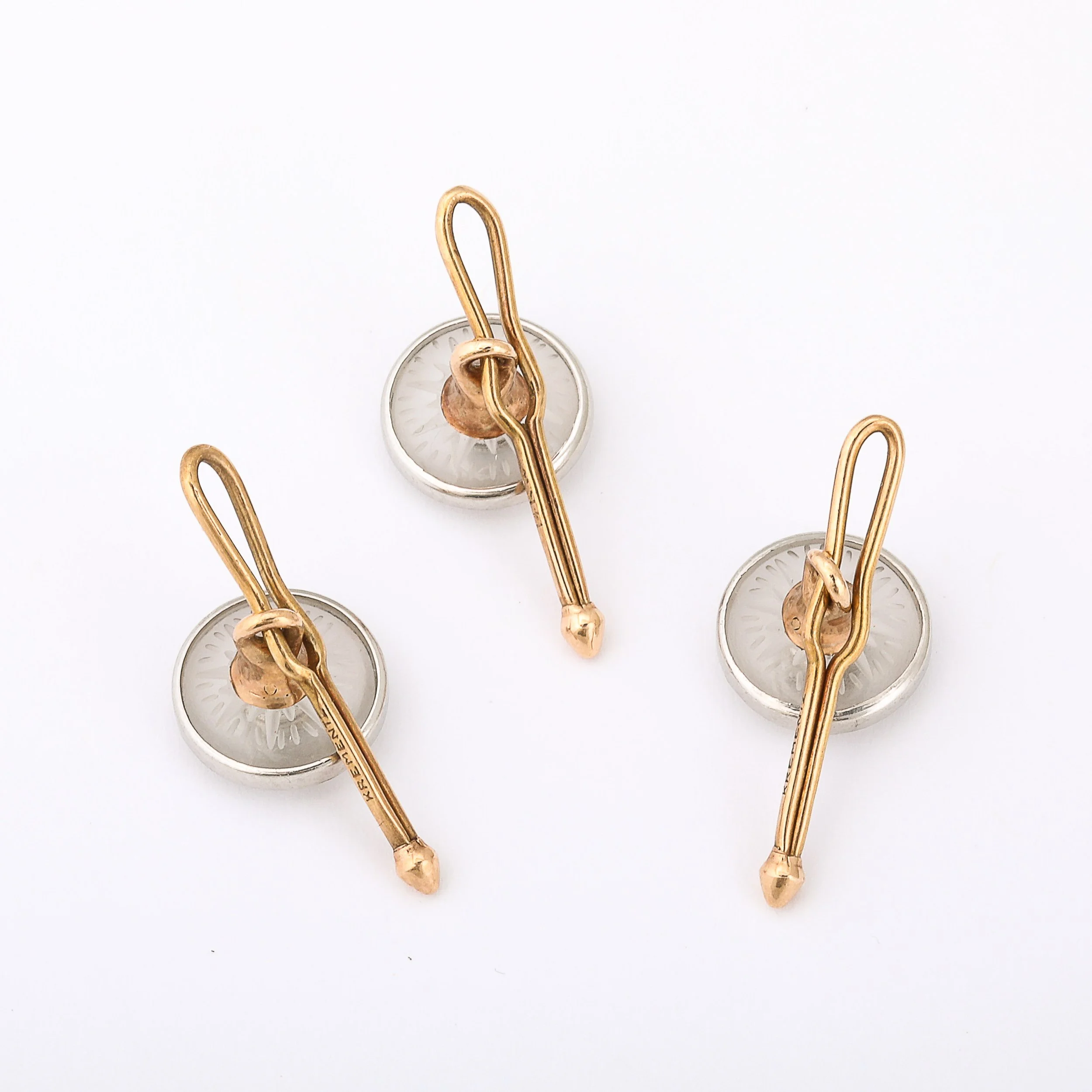 Signed Kremnentz Art Deco 14k Gold, Platinum & Diamond Cufflink & Stud Set offered by High Style Deco — image 7