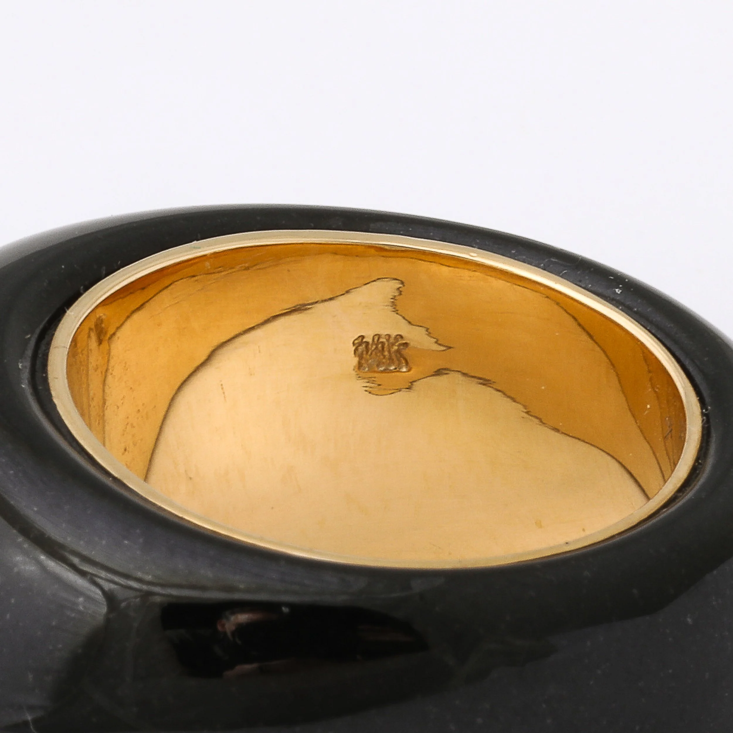 Modernist Cabochon Opal & 14k Yellow Gold Black Enameled Dome Ring offered by High Style Deco — image 5