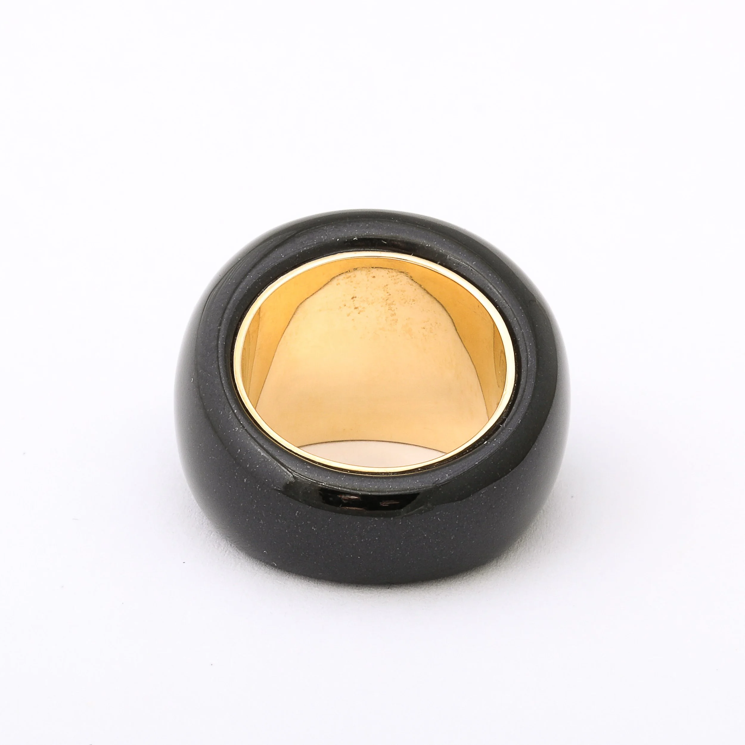 Modernist Cabochon Opal & 14k Yellow Gold Black Enameled Dome Ring offered by High Style Deco — image 6