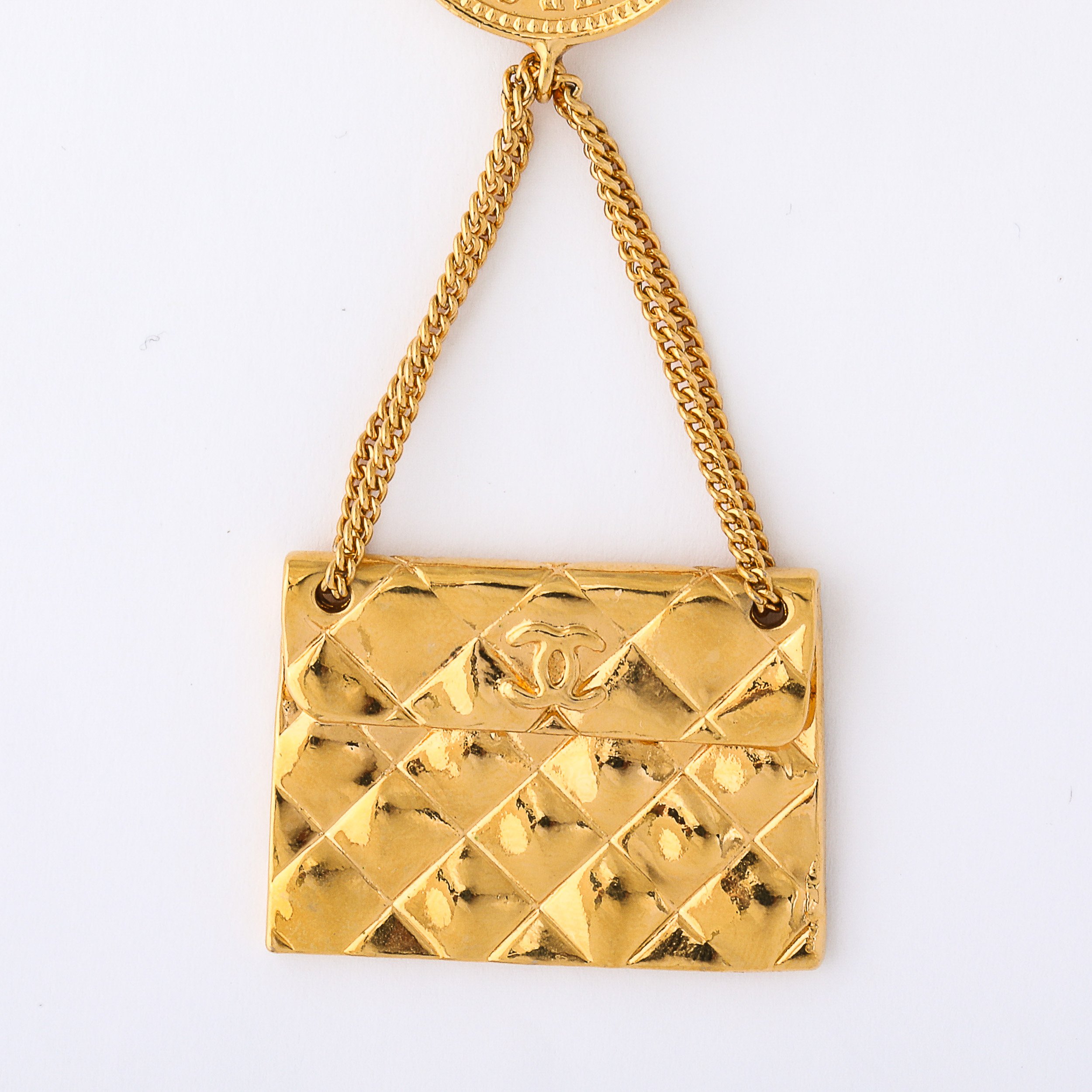 Vintage Chanel Gold-Plated Rue Cambon Quilted Bag Brooch offered by High Style Deco — image 4