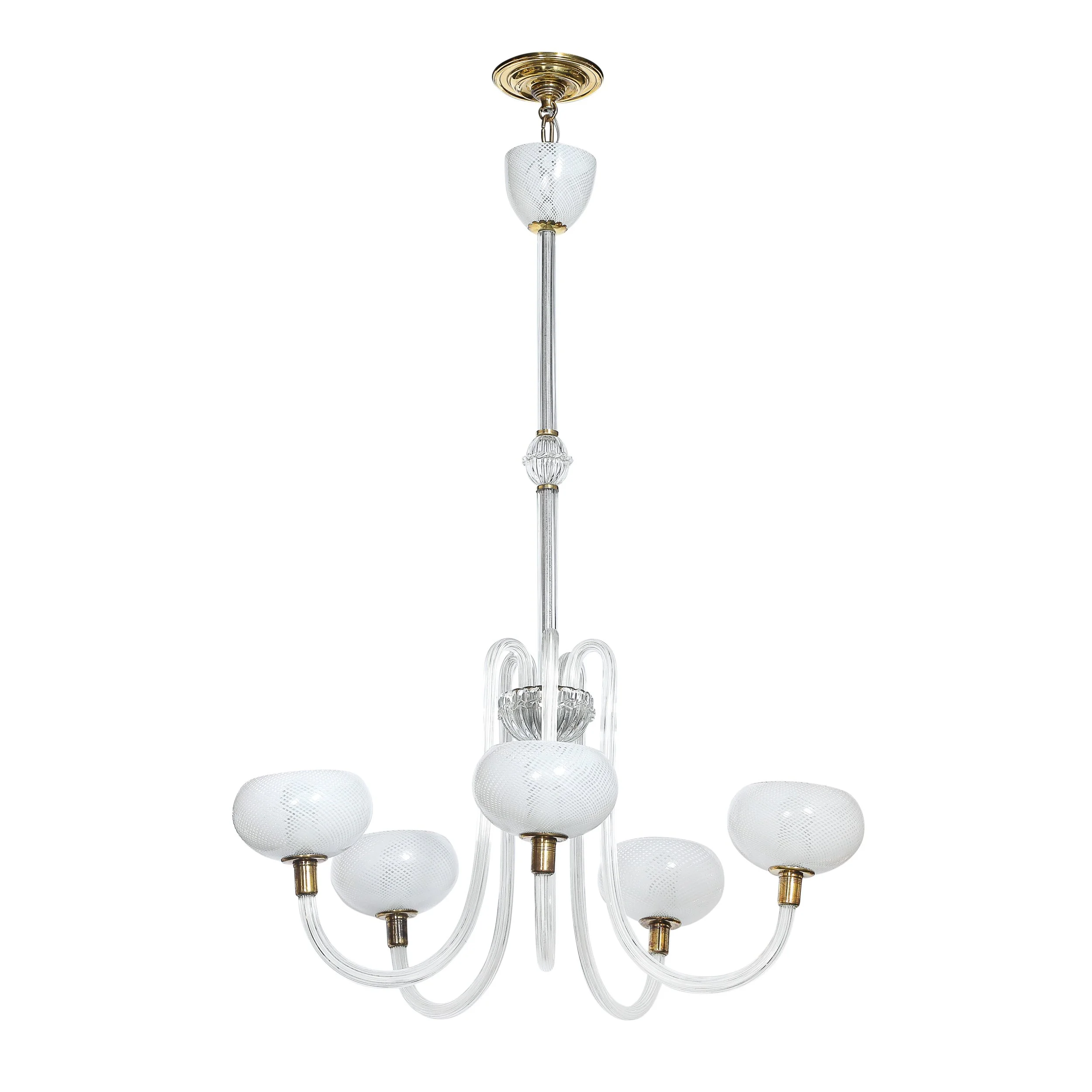 Mid-Century Hand-Blown Murano Glass 5-Arm Chandelier by Barovier & Toso offered by High Style Deco — image 1