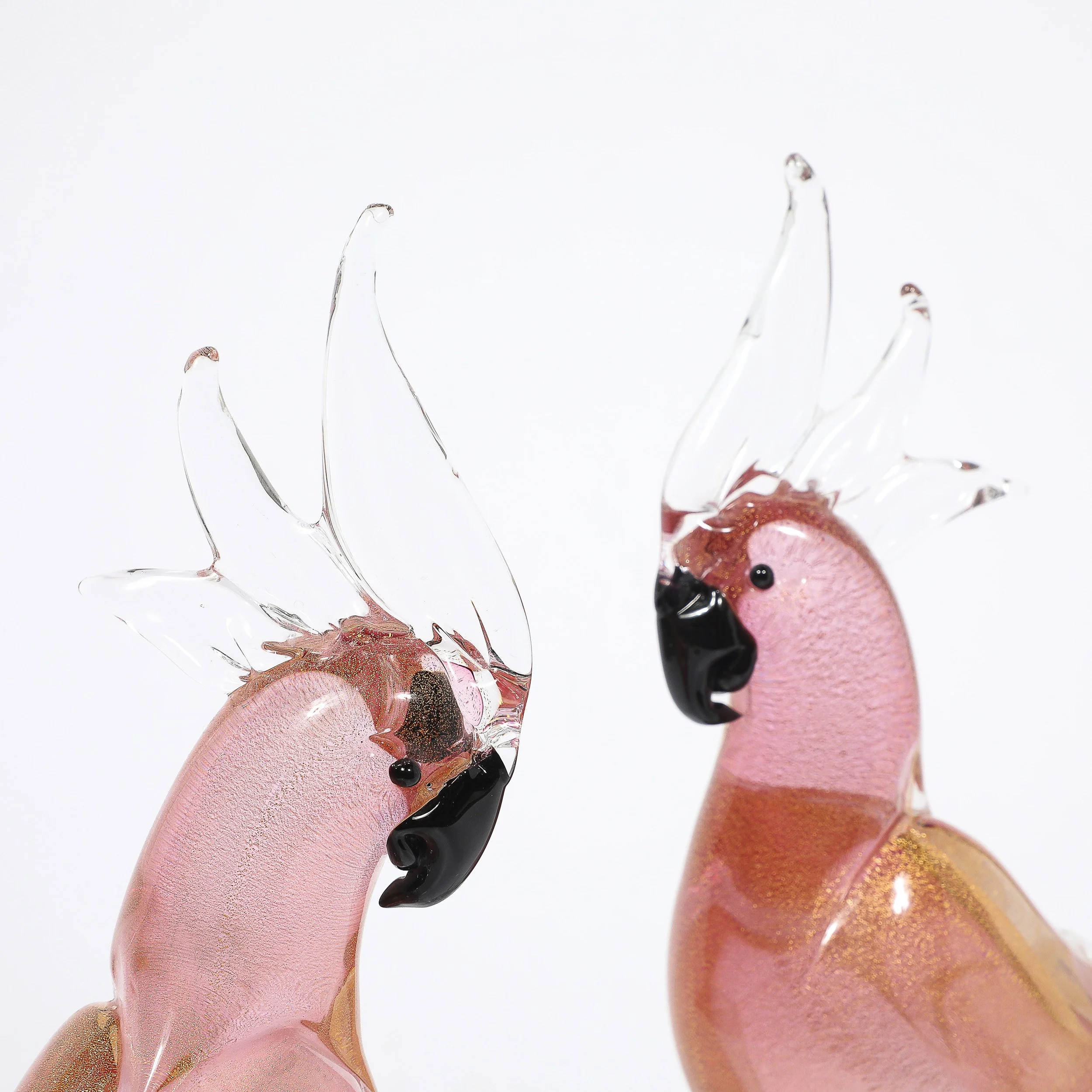 Pair of Mid-Century Hand-Blown Murano Rose Hued Cockateel Sculptures W/ 24k Gold offered by High Style Deco — image 3