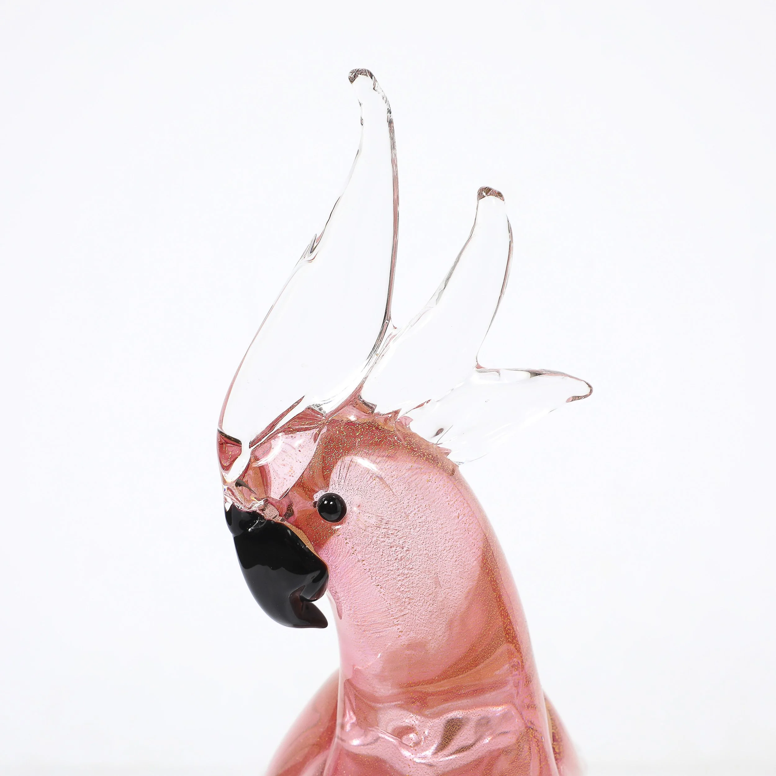 Pair of Mid-Century Hand-Blown Murano Rose Hued Cockateel Sculptures W/ 24k Gold offered by High Style Deco — image 6
