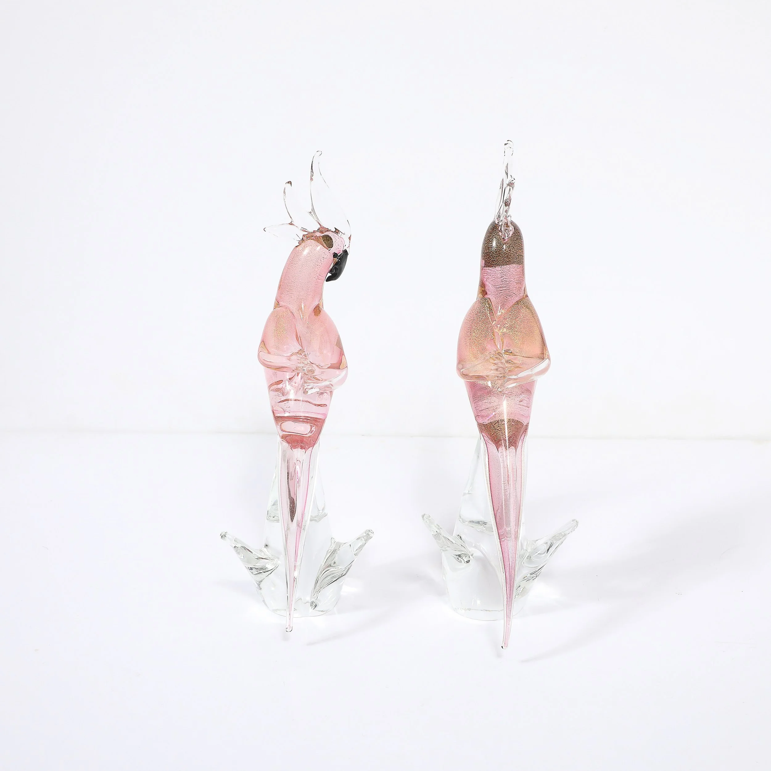 Pair of Mid-Century Hand-Blown Murano Rose Hued Cockateel Sculptures W/ 24k Gold offered by High Style Deco — image 7