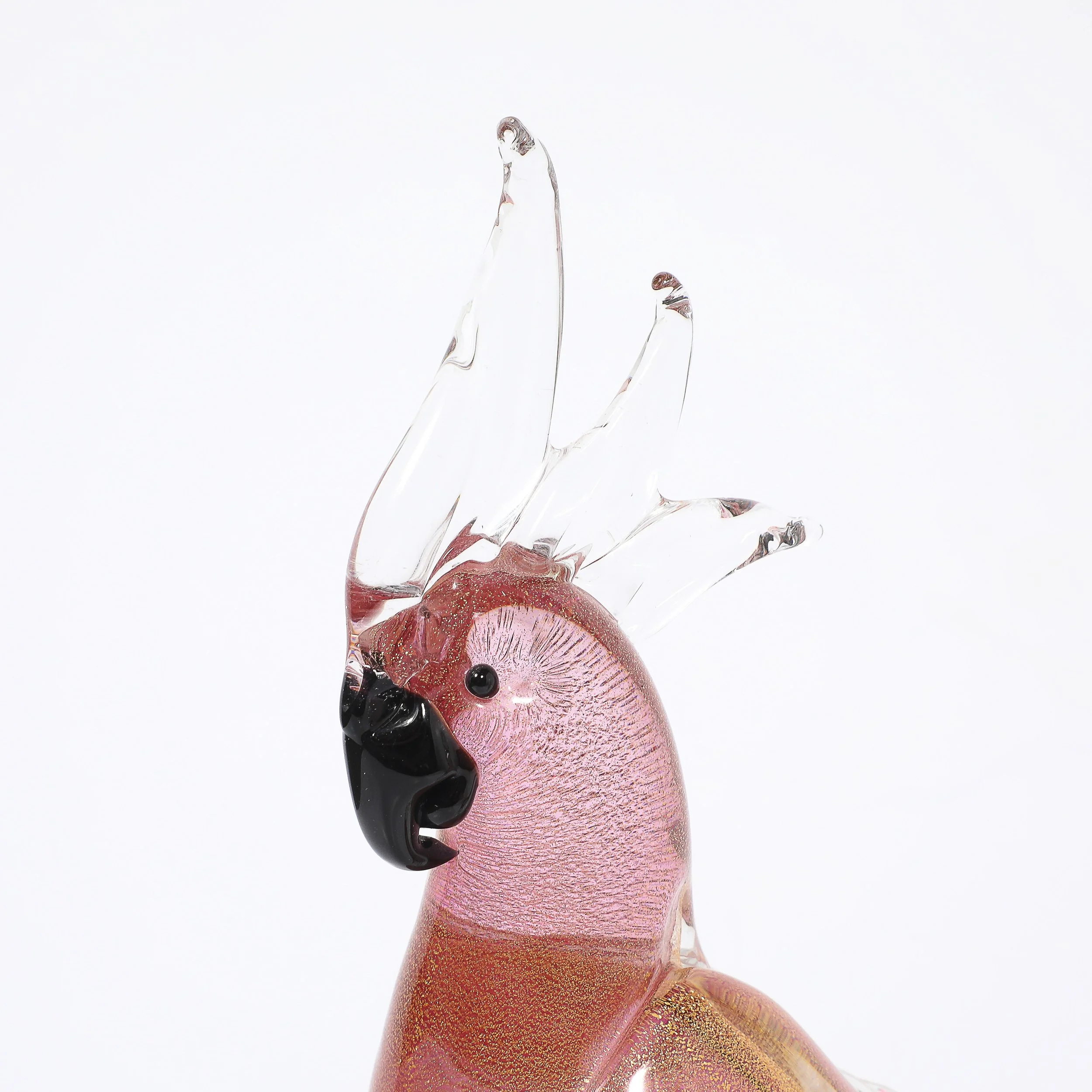 Pair of Mid-Century Hand-Blown Murano Rose Hued Cockateel Sculptures W/ 24k Gold offered by High Style Deco — image 12