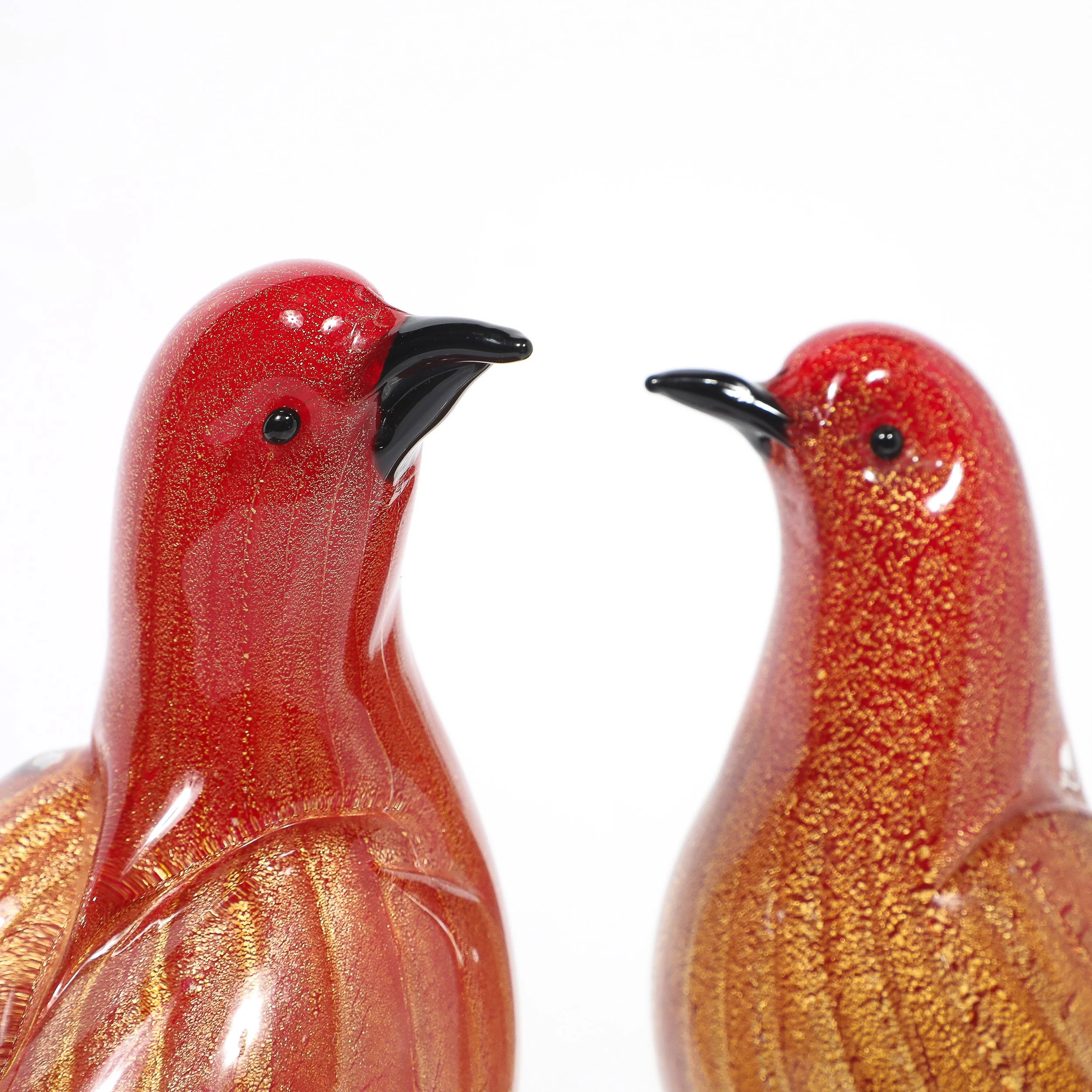Pair of Mid-Century Vermillion Murano Glass Dove Sculptures with 24K Gold Flecks offered by High Style Deco — image 3