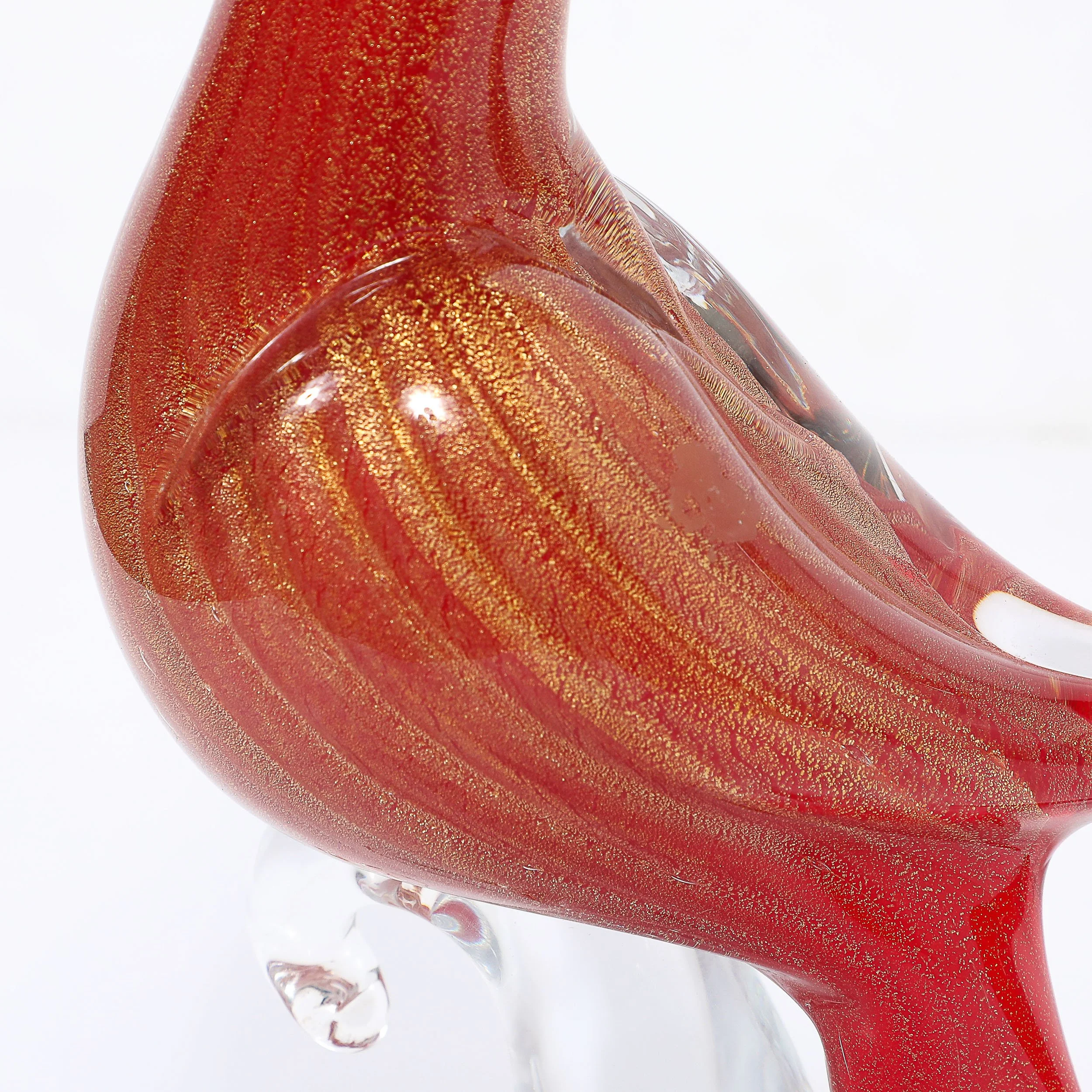 Pair of Mid-Century Vermillion Murano Glass Dove Sculptures with 24K Gold Flecks offered by High Style Deco — image 2