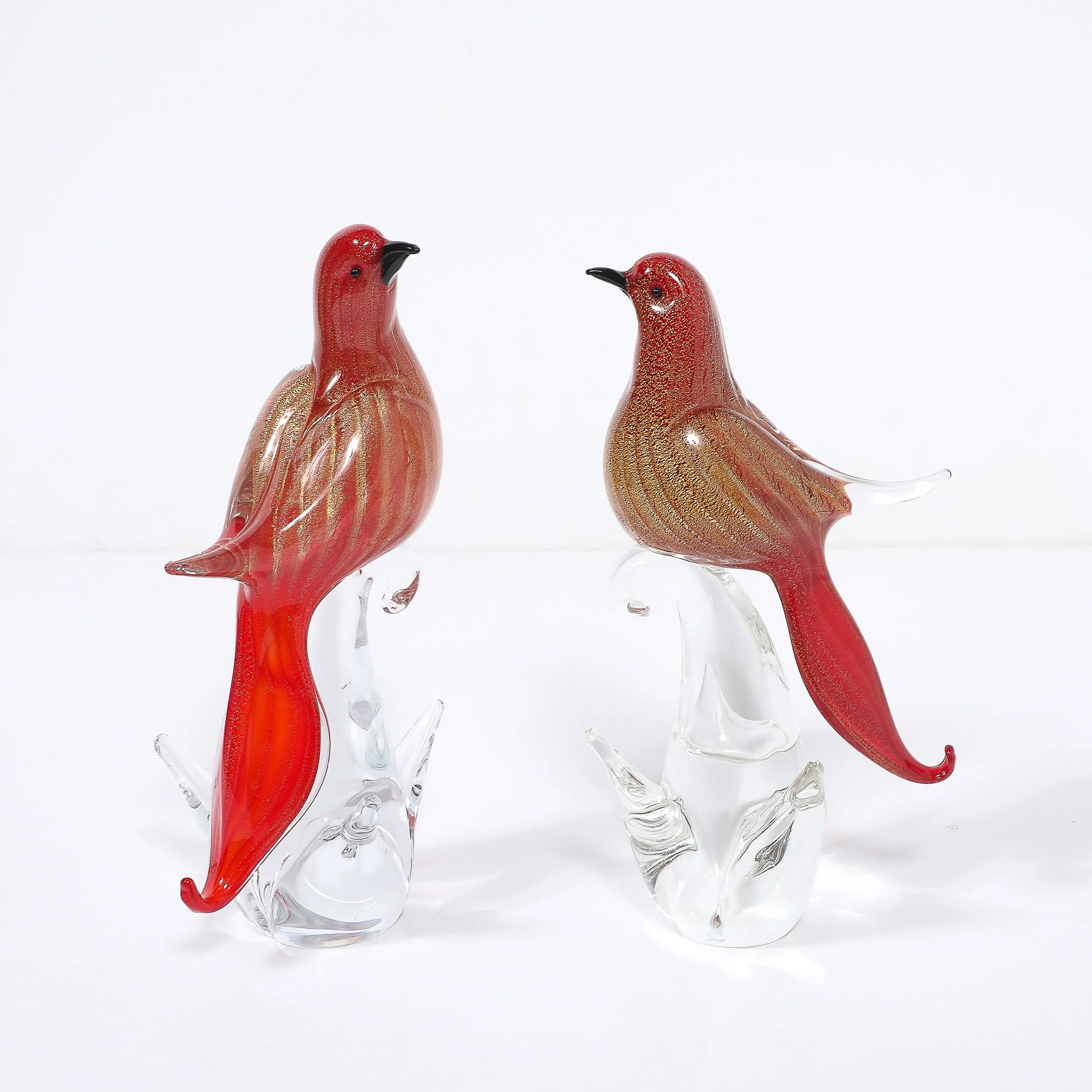 Pair of Mid-Century Vermillion Murano Glass Dove Sculptures with 24K Gold Flecks offered by High Style Deco — image 5