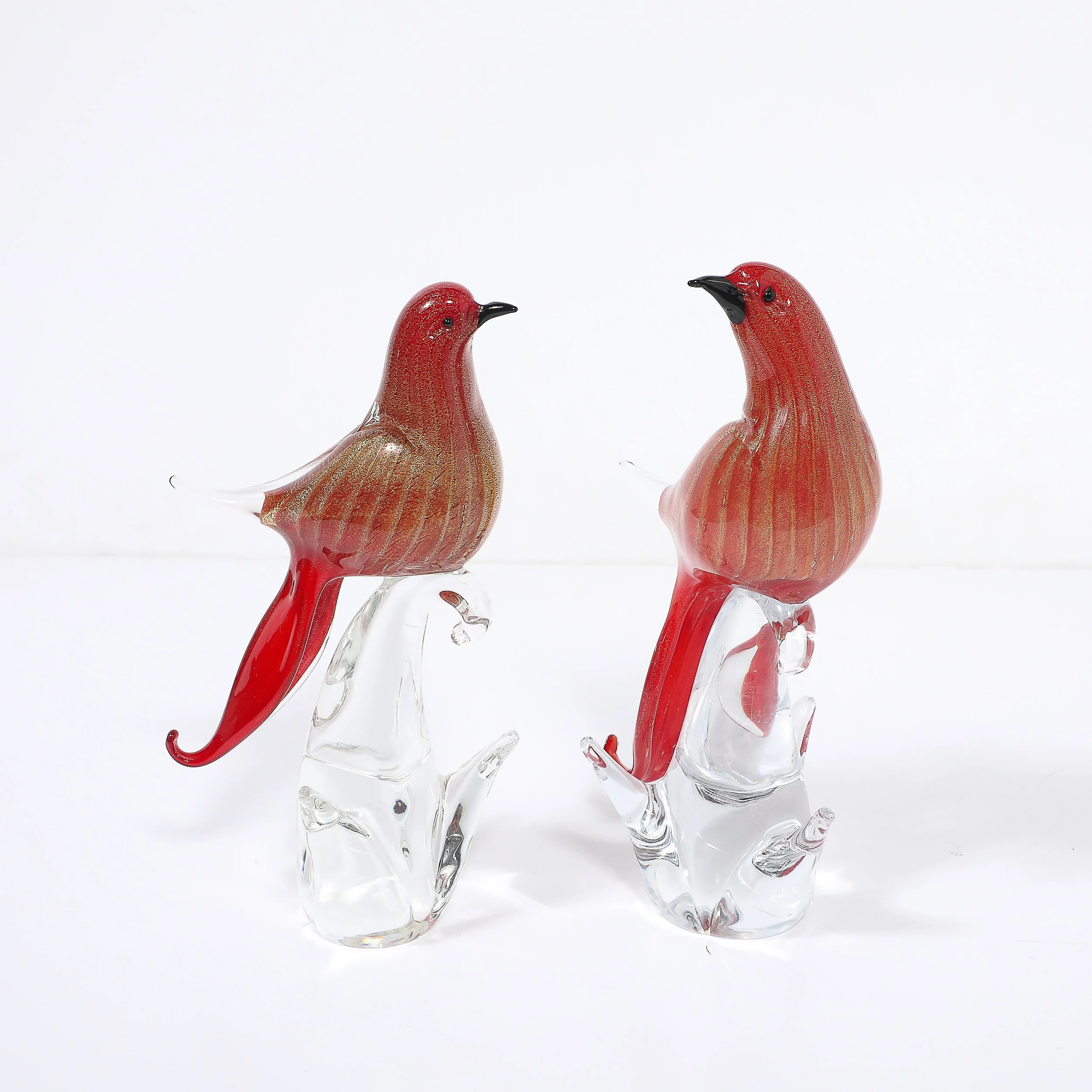 Pair of Mid-Century Vermillion Murano Glass Dove Sculptures with 24K Gold Flecks offered by High Style Deco — image 4