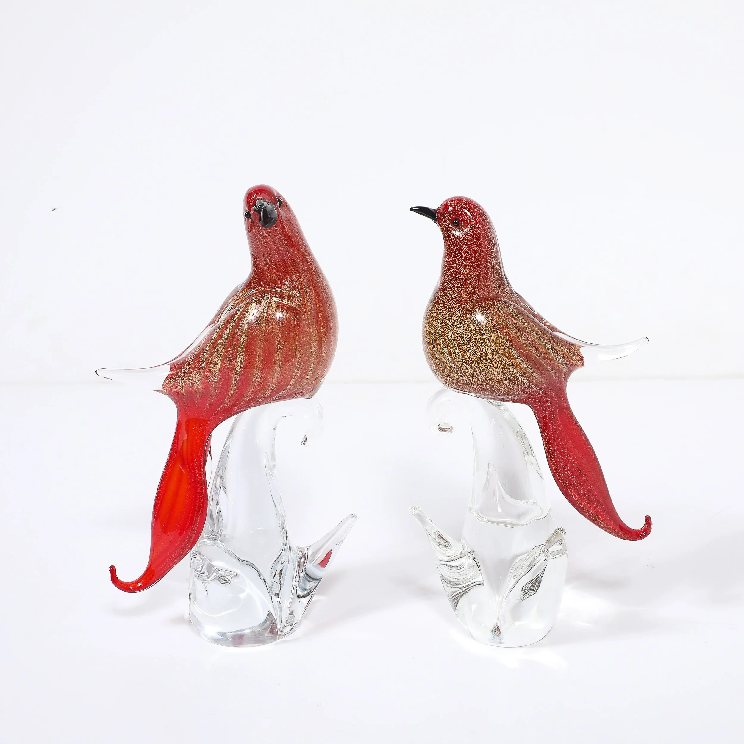 Pair of Mid-Century Vermillion Murano Glass Dove Sculptures with 24K Gold Flecks offered by High Style Deco — image 6