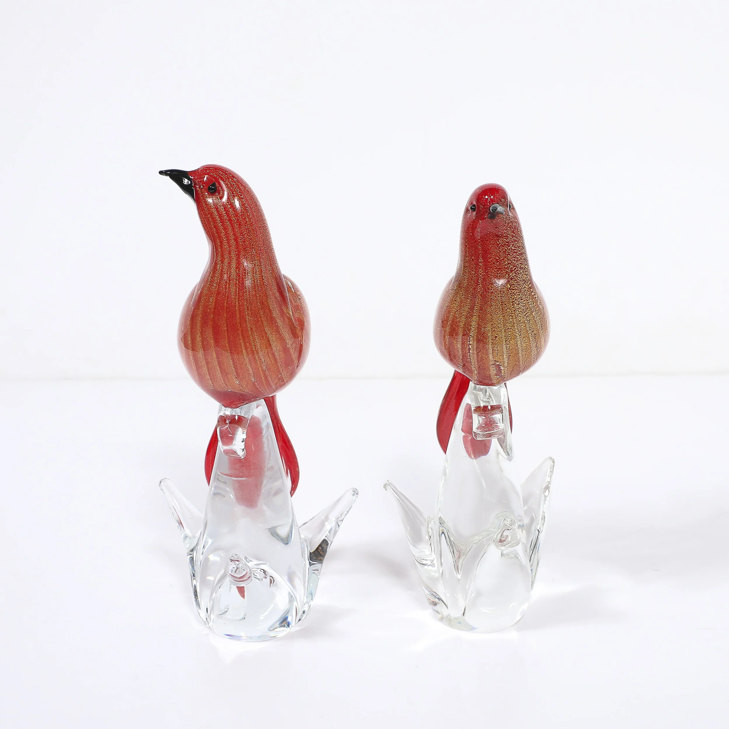 Pair of Mid-Century Vermillion Murano Glass Dove Sculptures with 24K Gold Flecks offered by High Style Deco — image 7