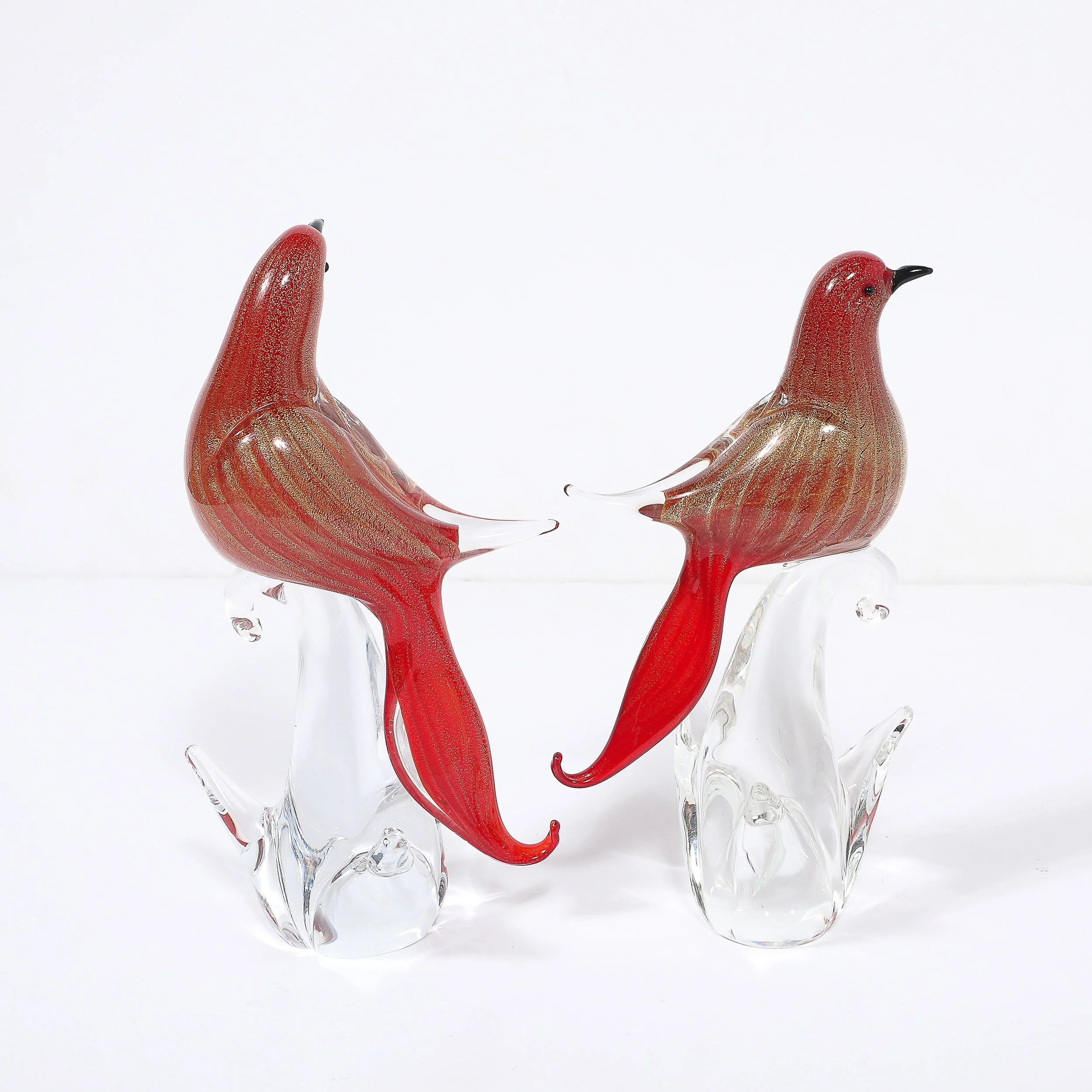 Pair of Mid-Century Vermillion Murano Glass Dove Sculptures with 24K Gold Flecks offered by High Style Deco — image 8
