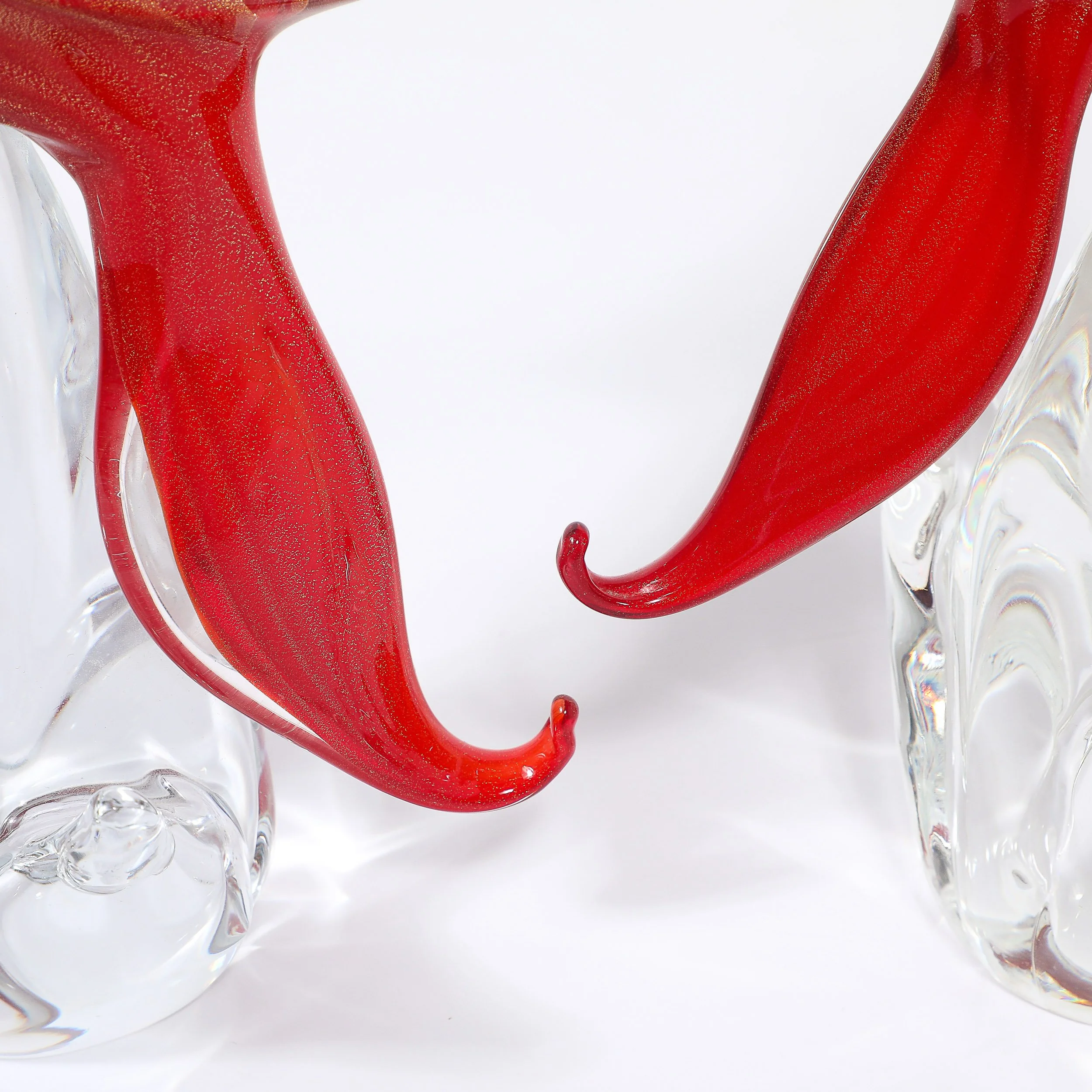 Pair of Mid-Century Vermillion Murano Glass Dove Sculptures with 24K Gold Flecks offered by High Style Deco — image 9