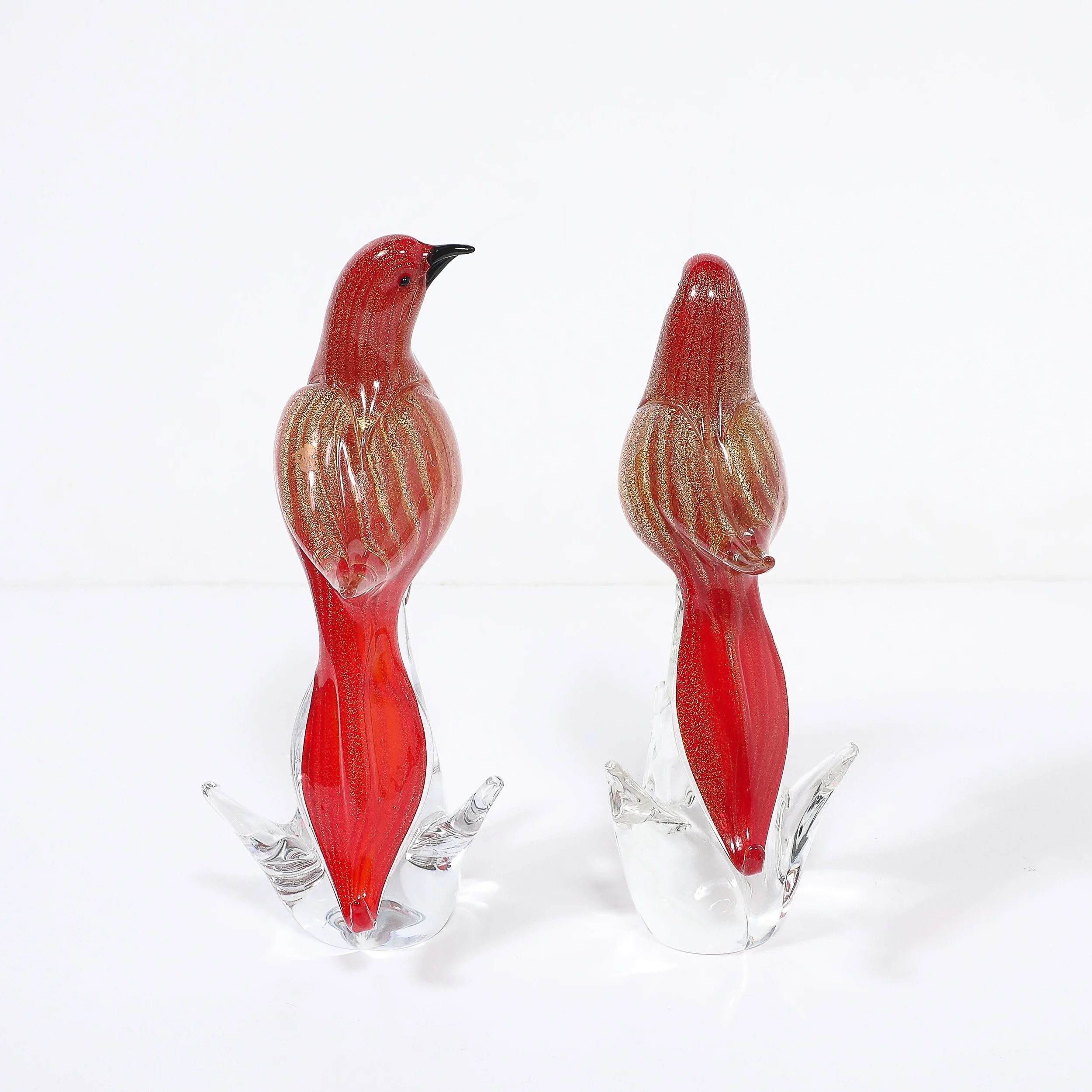 Pair of Mid-Century Vermillion Murano Glass Dove Sculptures with 24K Gold Flecks offered by High Style Deco — image 10