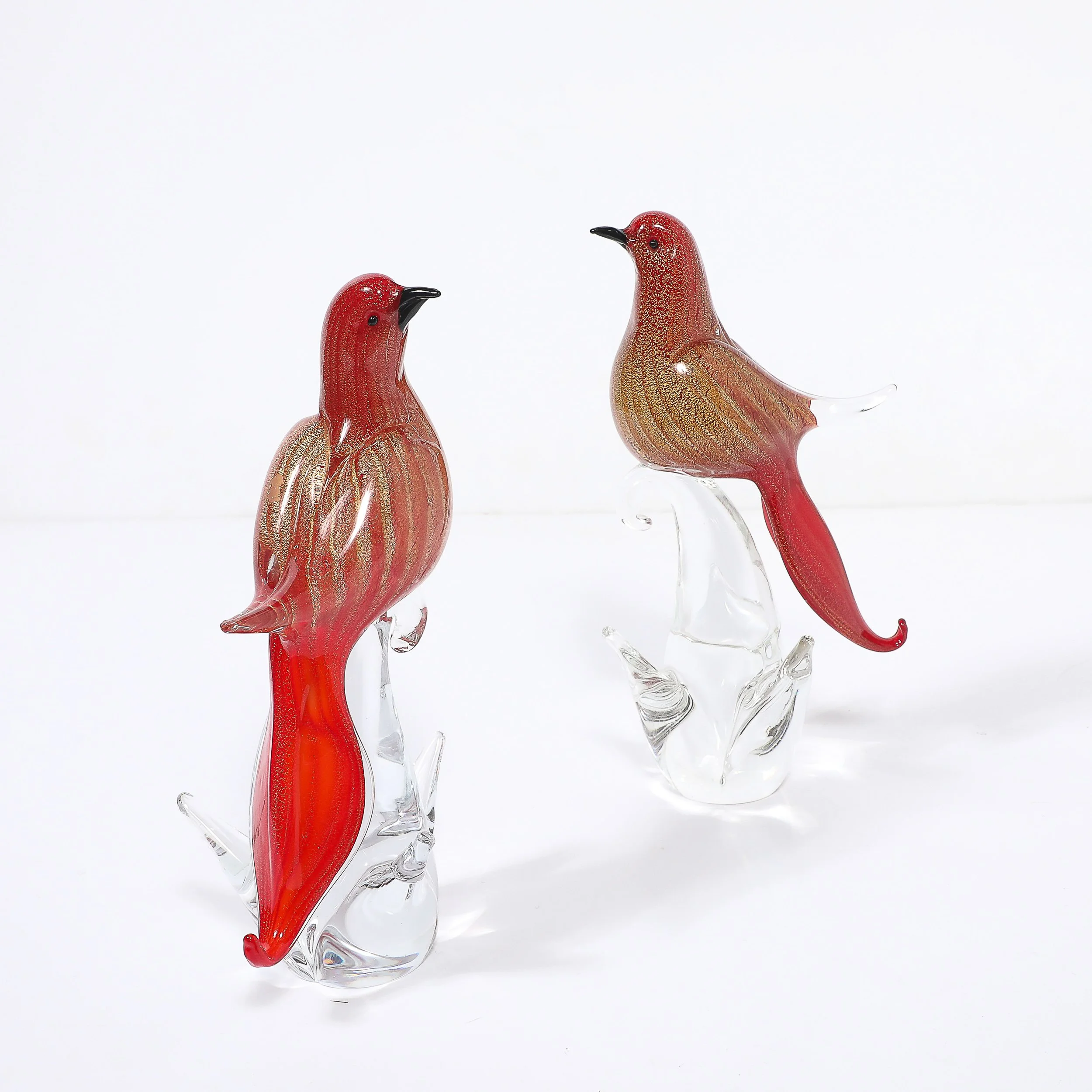 Pair of Mid-Century Vermillion Murano Glass Dove Sculptures with 24K Gold Flecks offered by High Style Deco — image 11