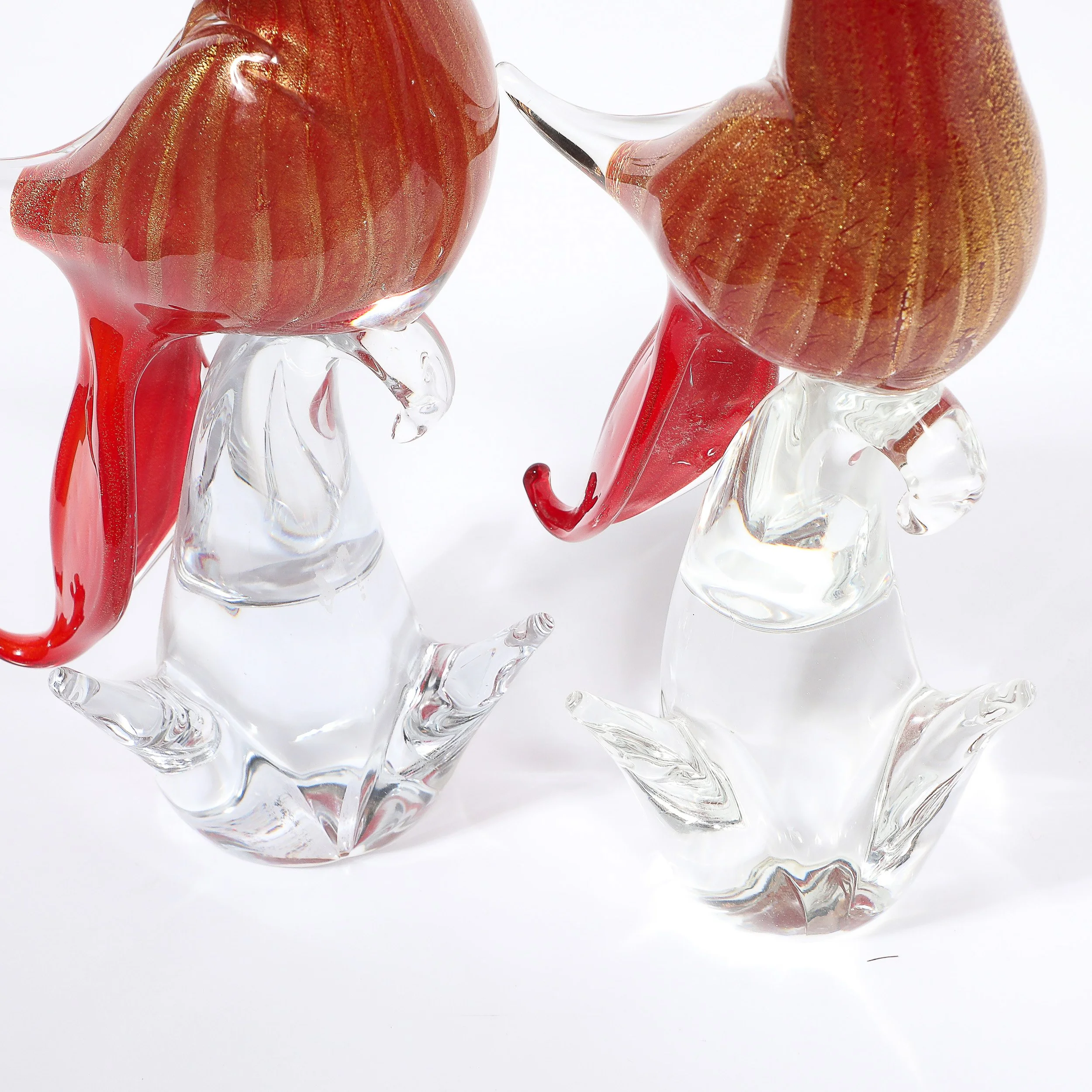 Pair of Mid-Century Vermillion Murano Glass Dove Sculptures with 24K Gold Flecks offered by High Style Deco — image 12