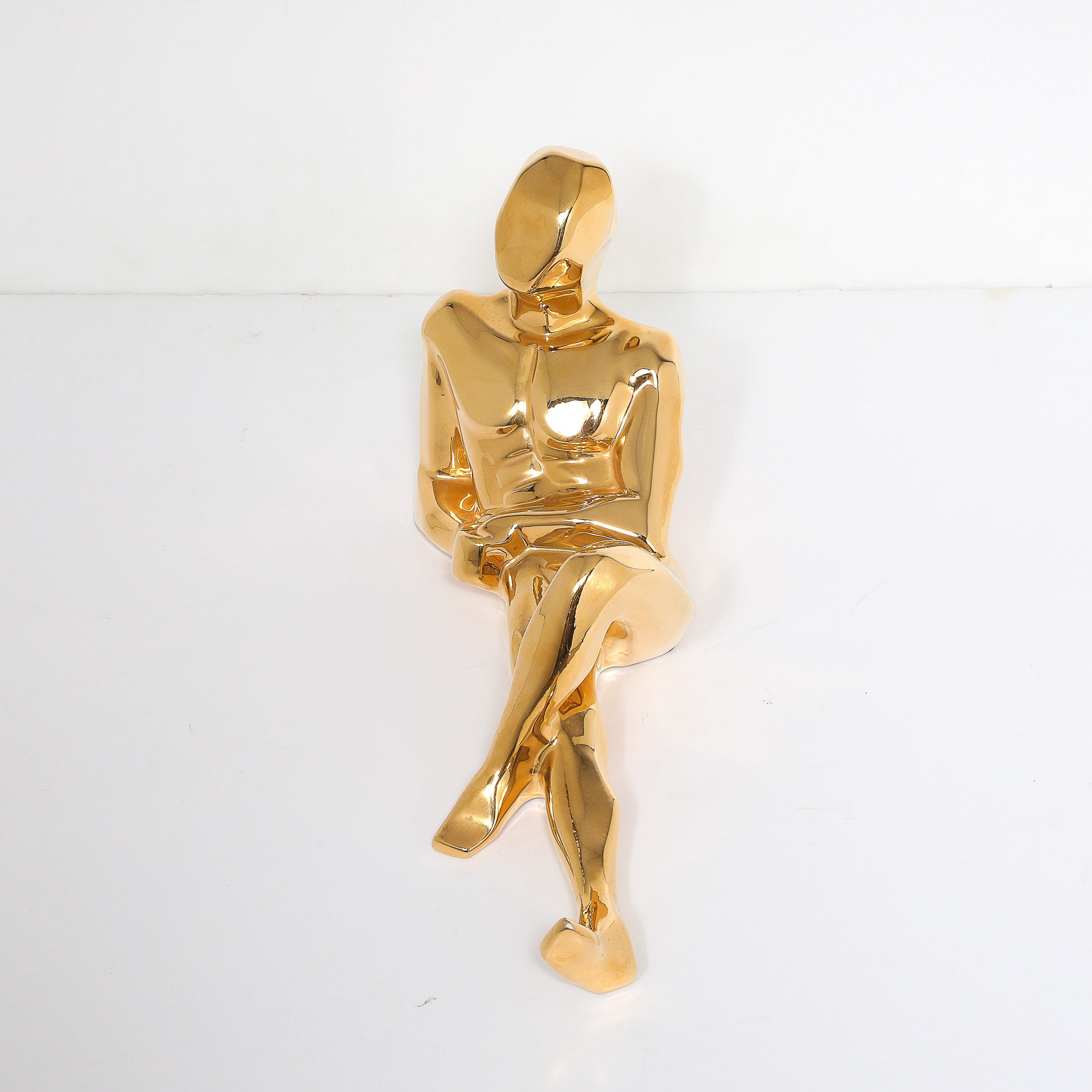 Mid-Century Gold-Plated Ceramic Sculpture of a Reclining Man Signed Jaru offered by High Style Deco — image 3