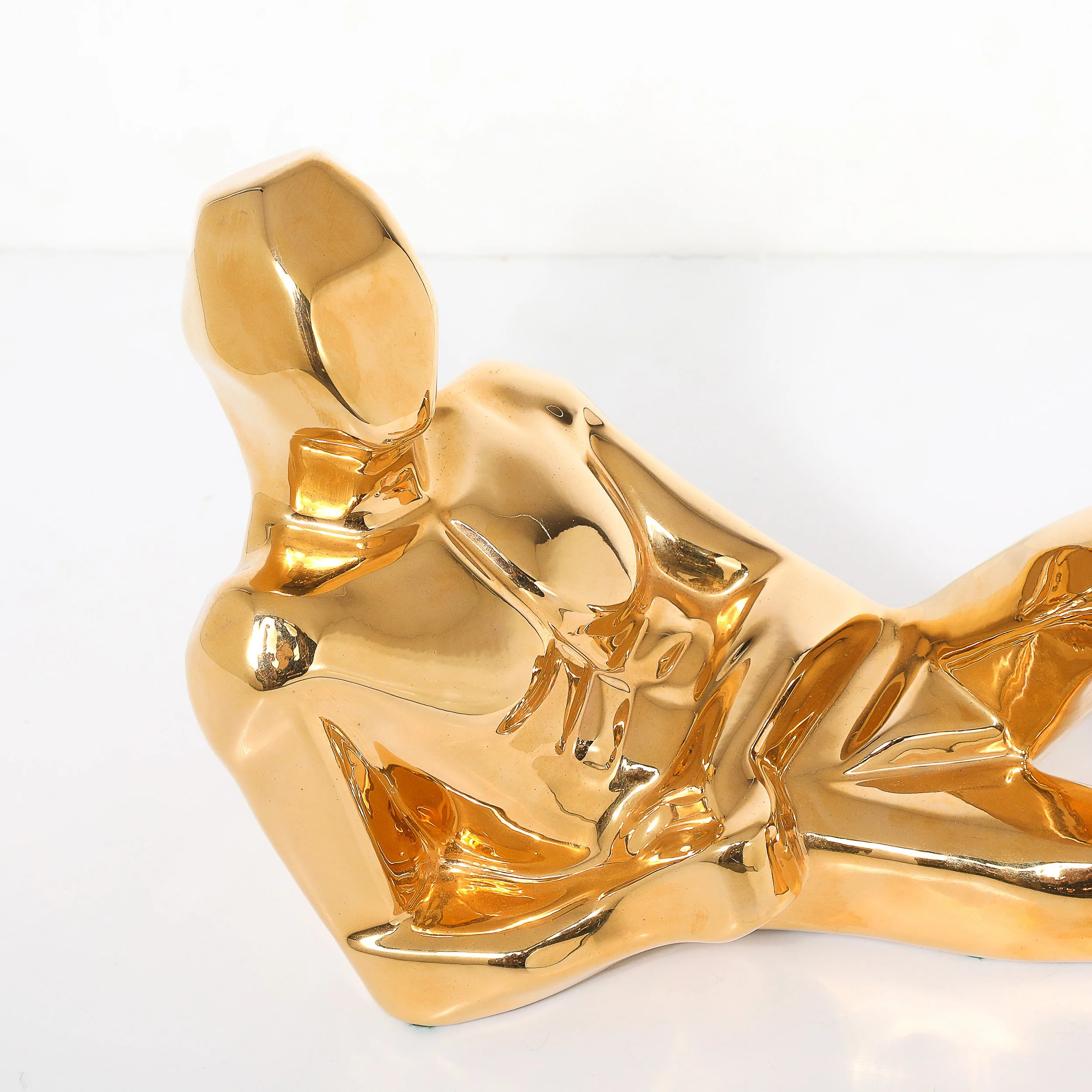 Mid-Century Gold-Plated Ceramic Sculpture of a Reclining Man Signed Jaru offered by High Style Deco — image 2