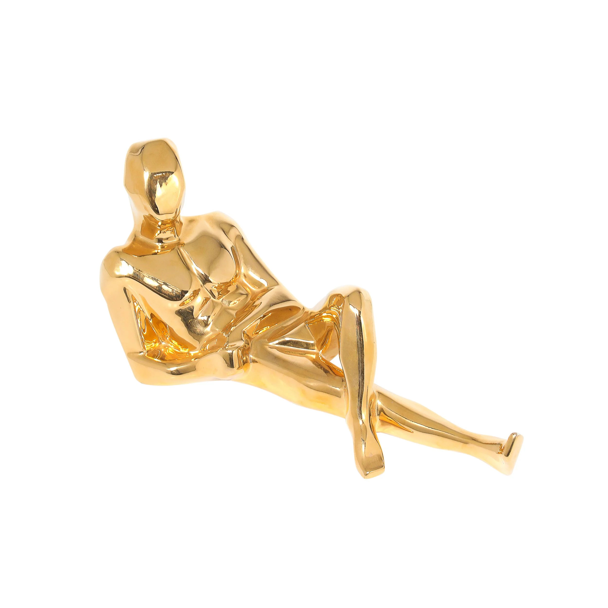 Mid-Century Gold-Plated Ceramic Sculpture of a Reclining Man Signed Jaru offered by High Style Deco — image 1