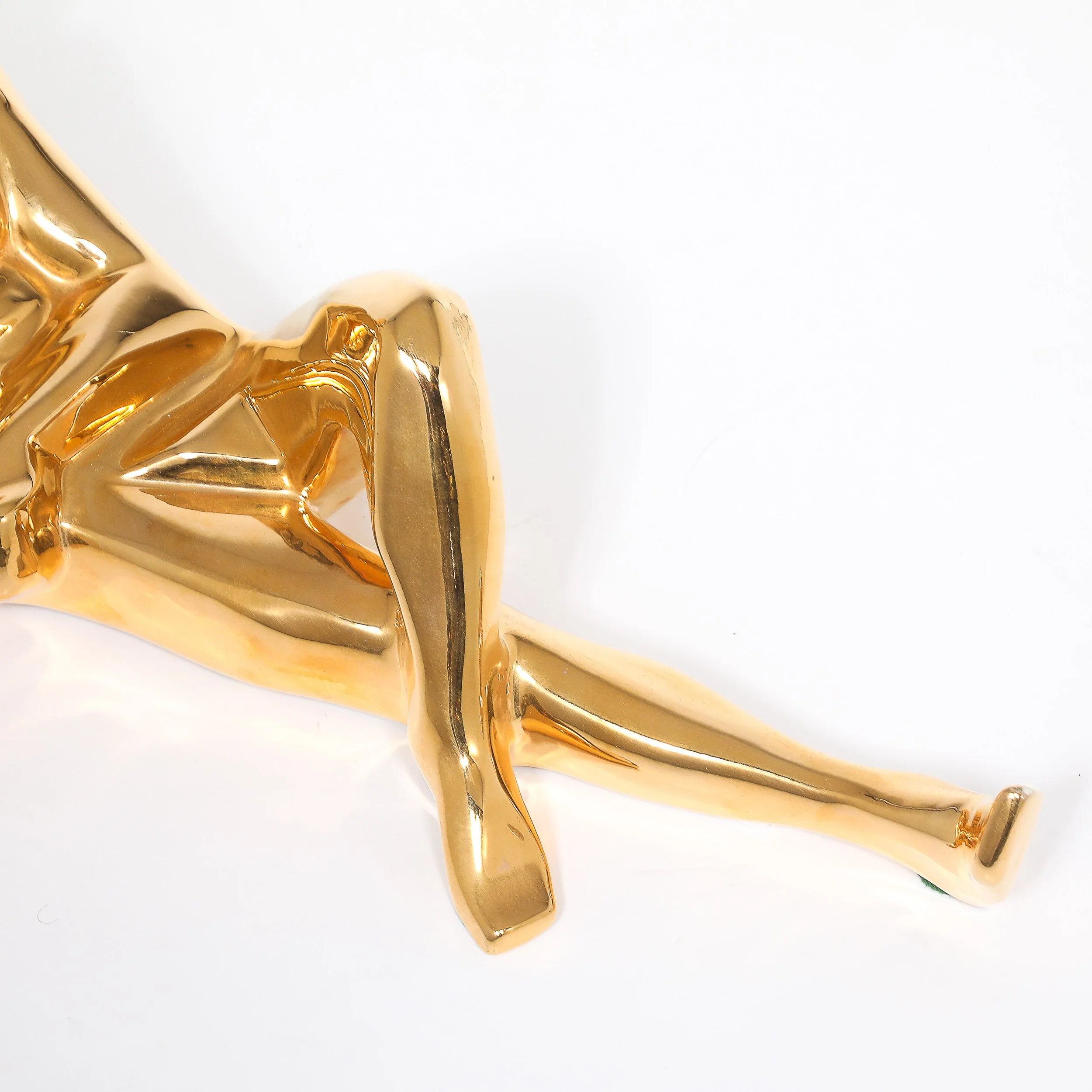 Mid-Century Gold-Plated Ceramic Sculpture of a Reclining Man Signed Jaru offered by High Style Deco — image 4