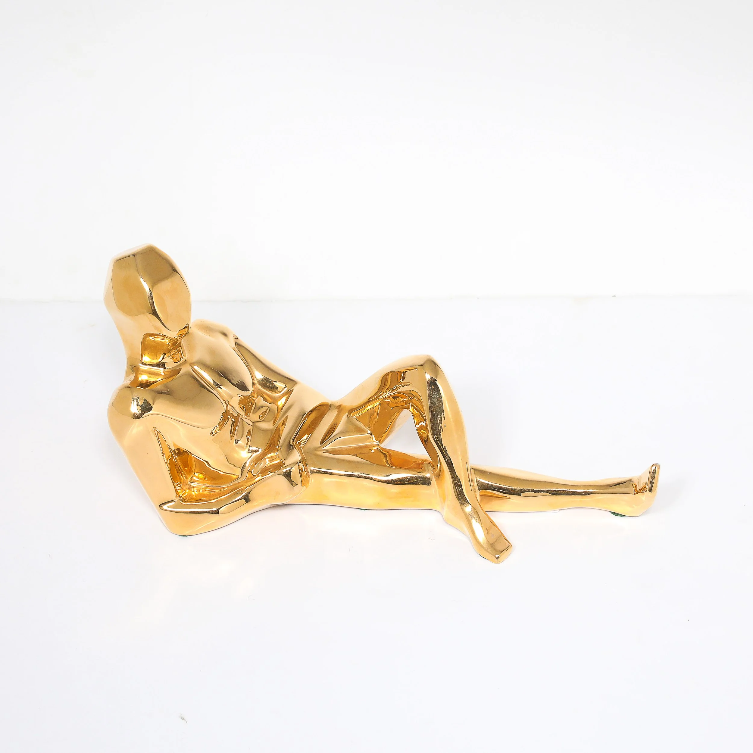 Mid-Century Gold-Plated Ceramic Sculpture of a Reclining Man Signed Jaru offered by High Style Deco — image 5