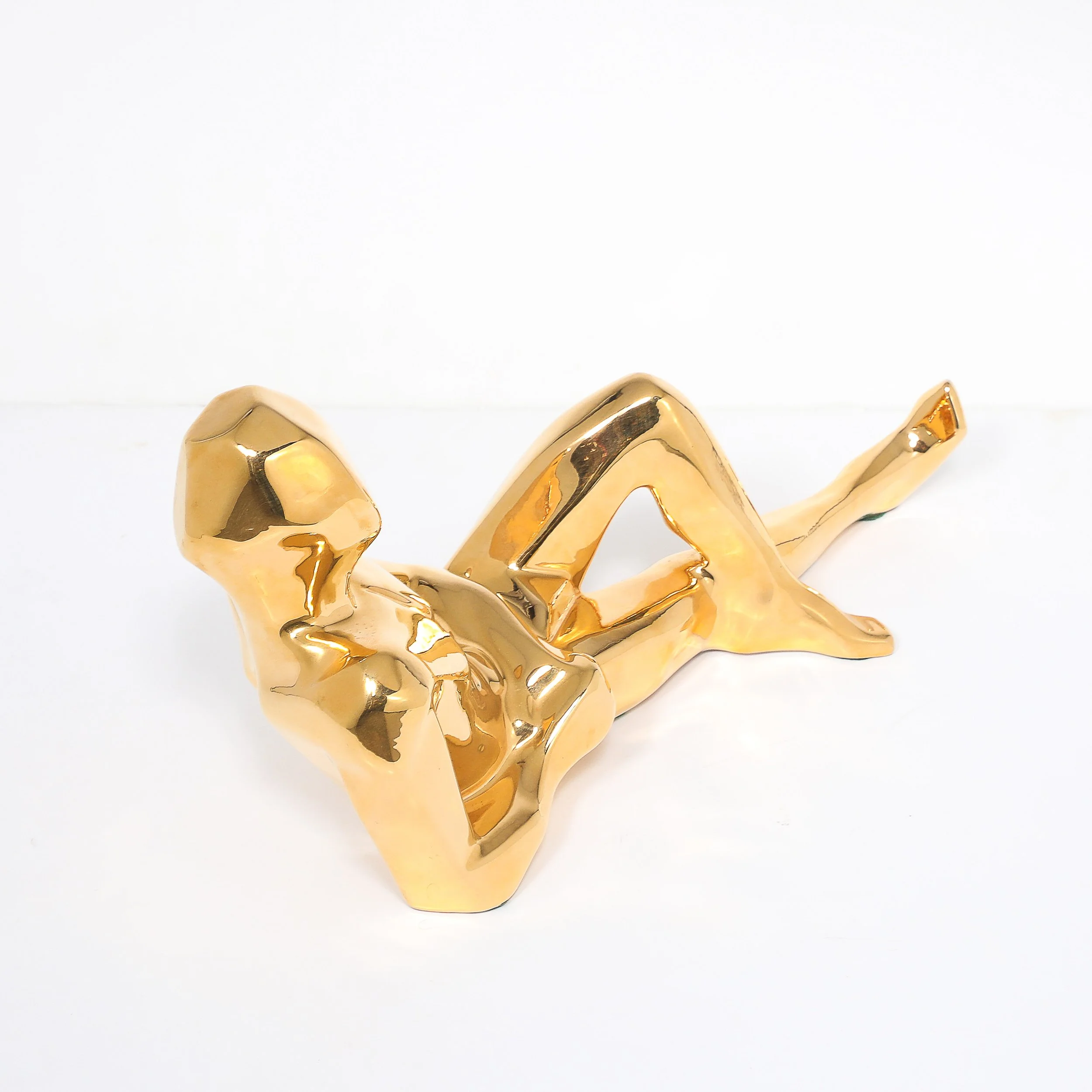 Mid-Century Gold-Plated Ceramic Sculpture of a Reclining Man Signed Jaru offered by High Style Deco — image 6