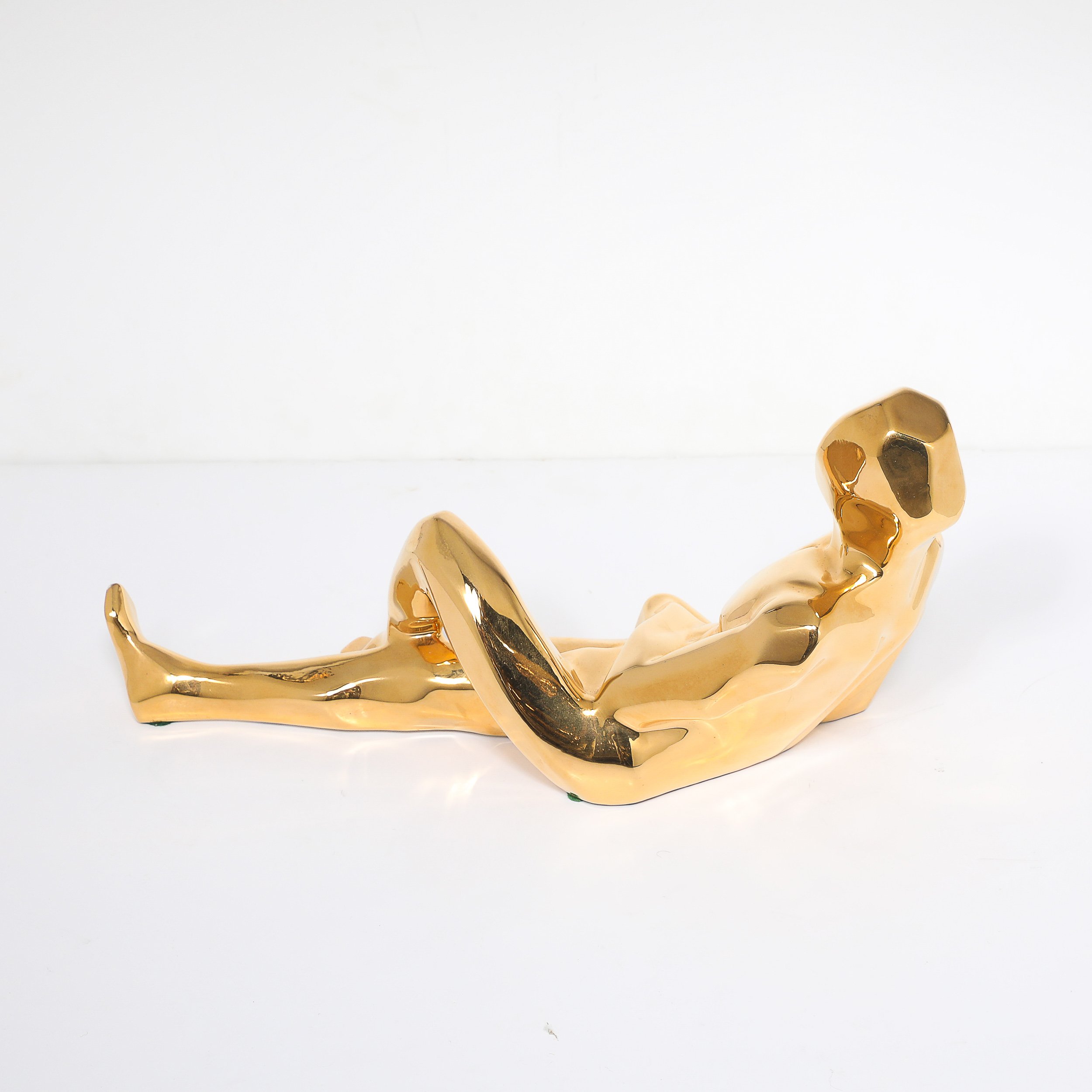 Mid-Century Gold-Plated Ceramic Sculpture of a Reclining Man Signed Jaru offered by High Style Deco — image 8