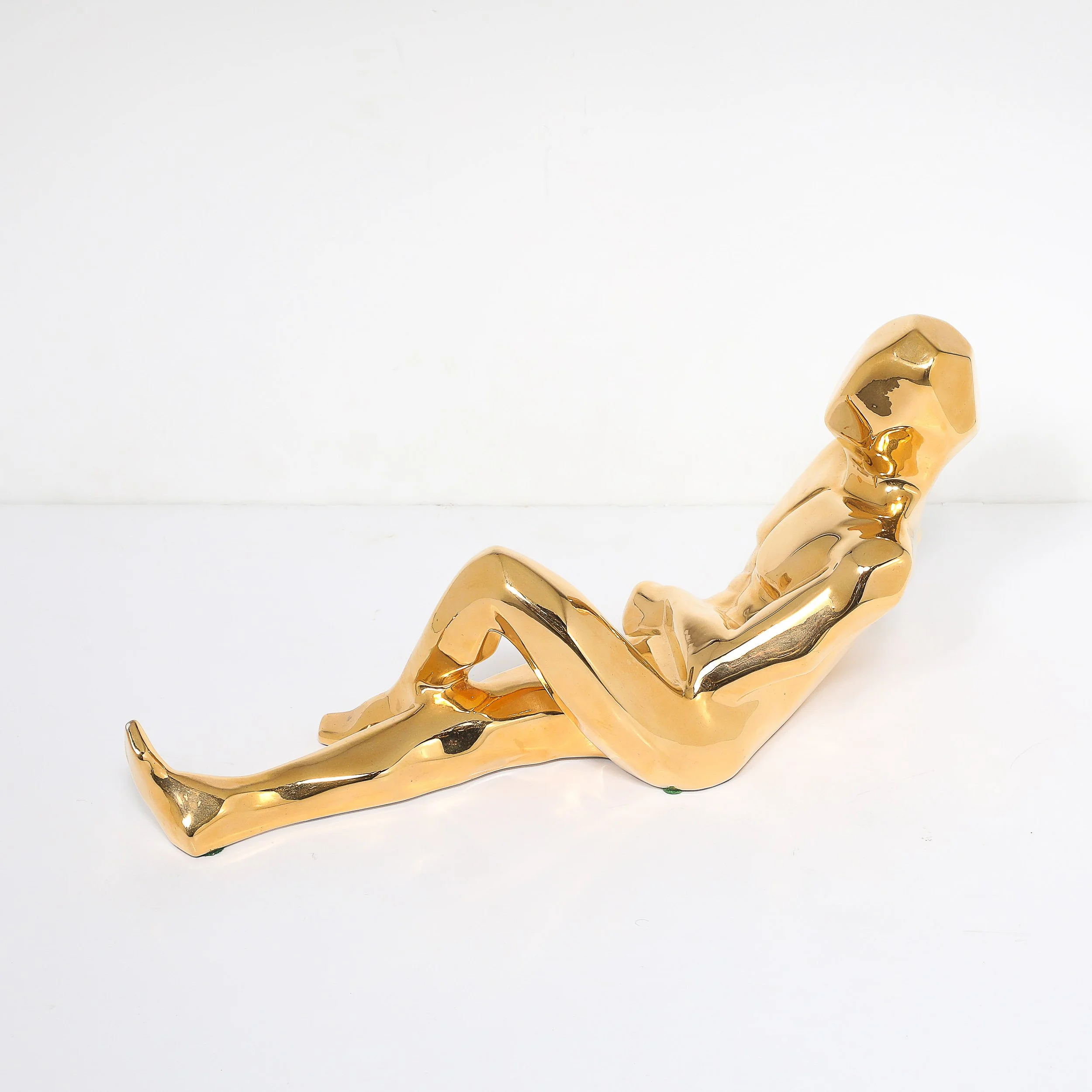 Mid-Century Gold-Plated Ceramic Sculpture of a Reclining Man Signed Jaru offered by High Style Deco — image 9