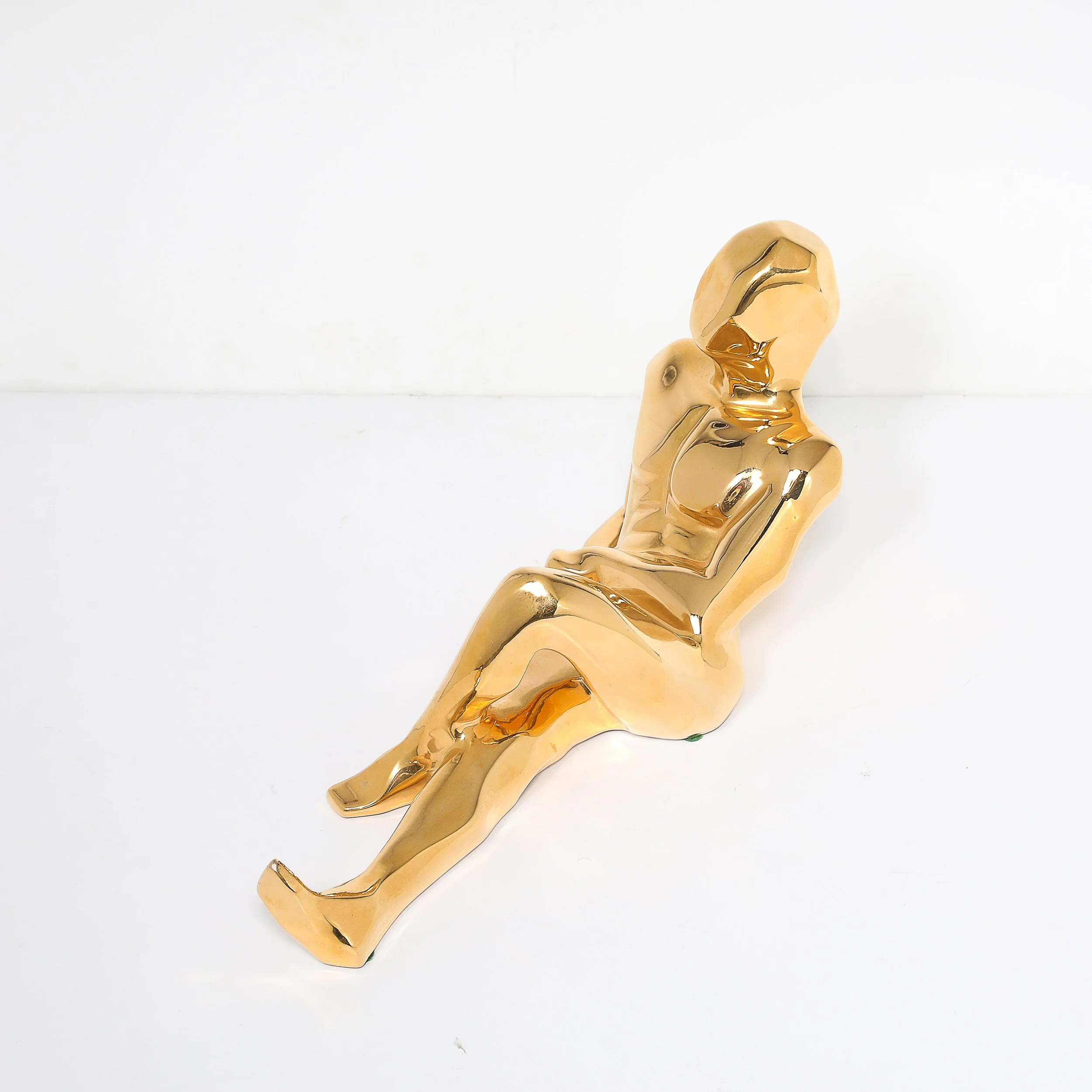 Mid-Century Gold-Plated Ceramic Sculpture of a Reclining Man Signed Jaru offered by High Style Deco — image 10