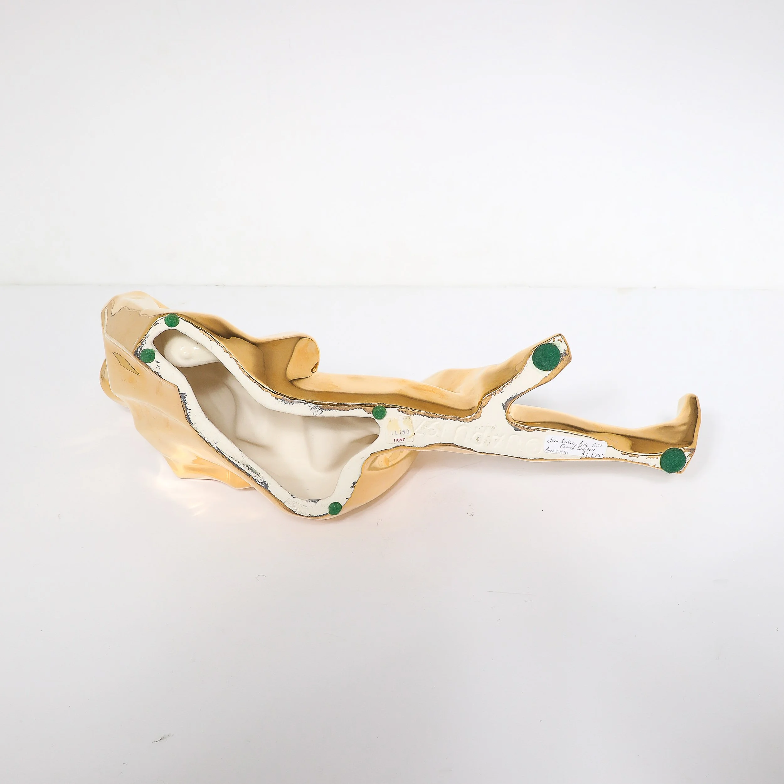Mid-Century Gold-Plated Ceramic Sculpture of a Reclining Man Signed Jaru offered by High Style Deco — image 12