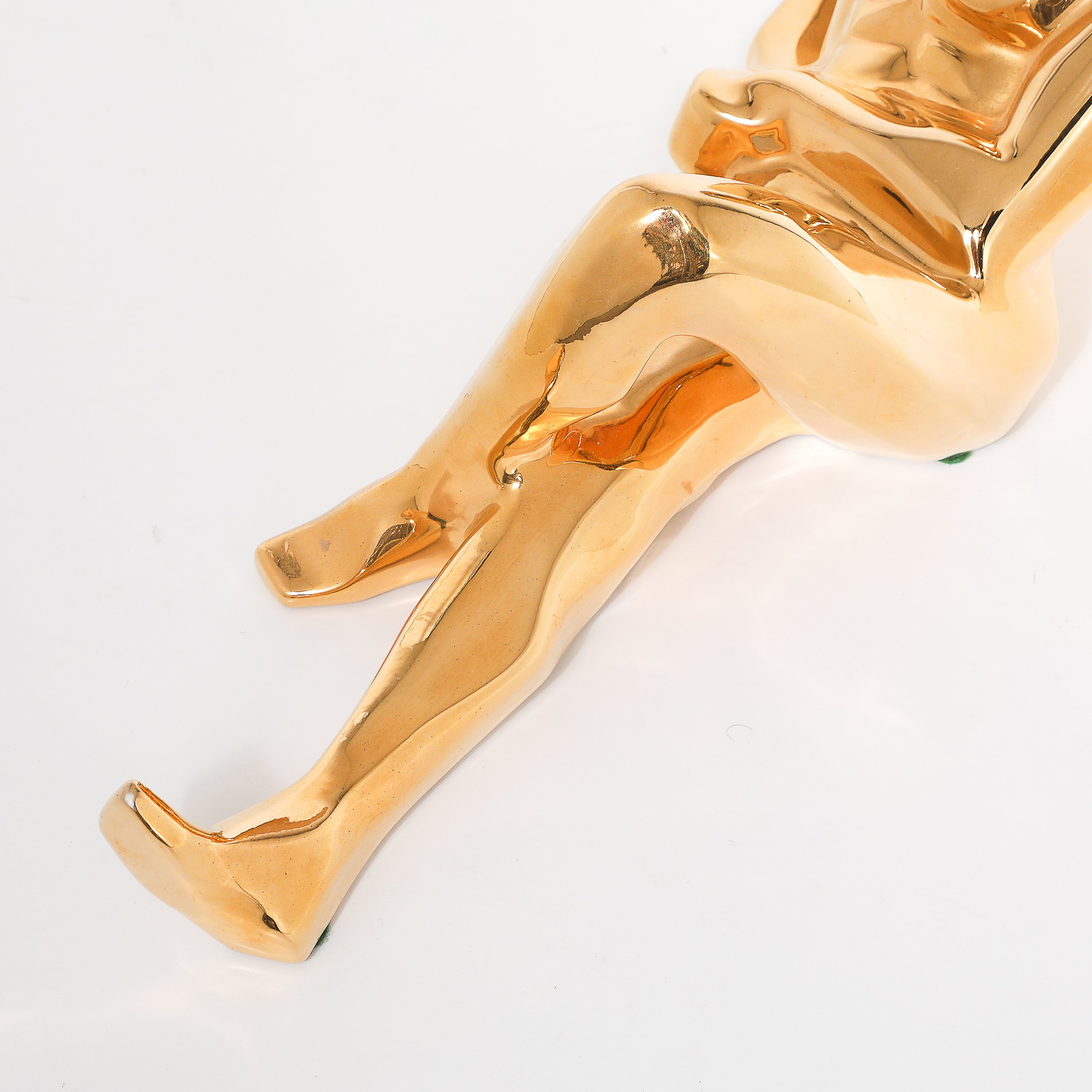 Mid-Century Gold-Plated Ceramic Sculpture of a Reclining Man Signed Jaru offered by High Style Deco — image 14