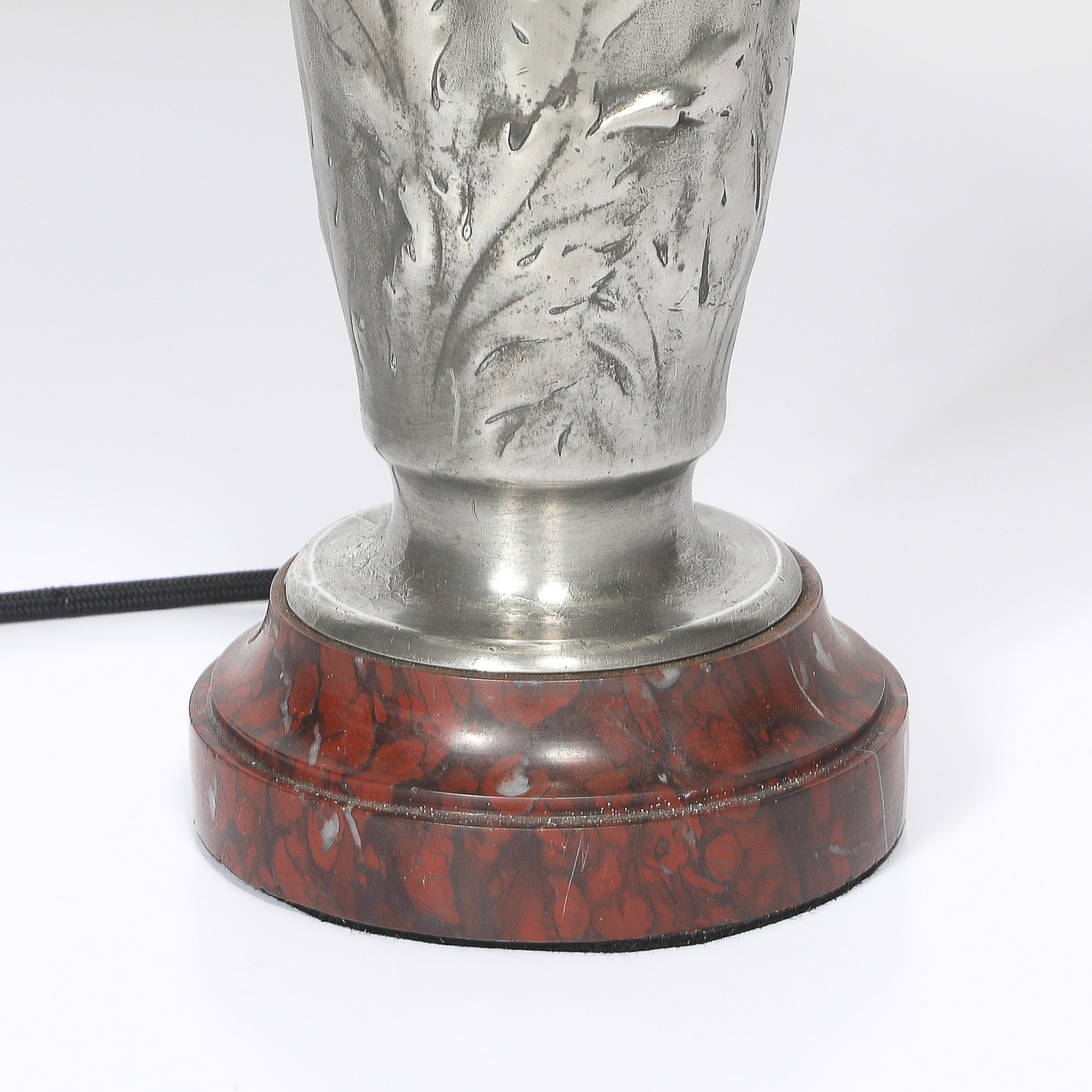 Art Nouveau Rosso Levanto Marble Base & Pewter Table Lamp signed E. Lelièvre offered by High Style Deco — image 3