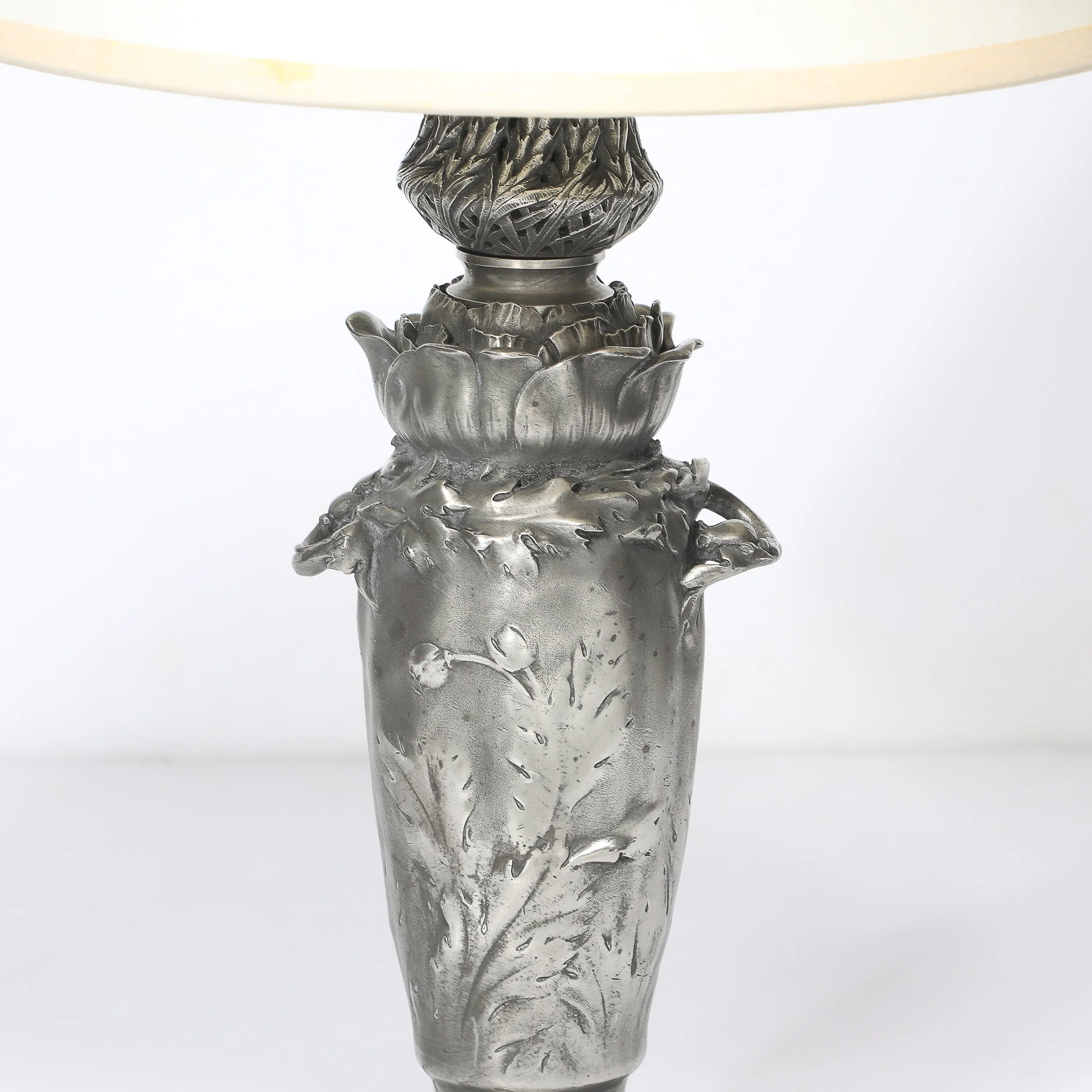 Art Nouveau Rosso Levanto Marble Base & Pewter Table Lamp signed E. Lelièvre offered by High Style Deco — image 4