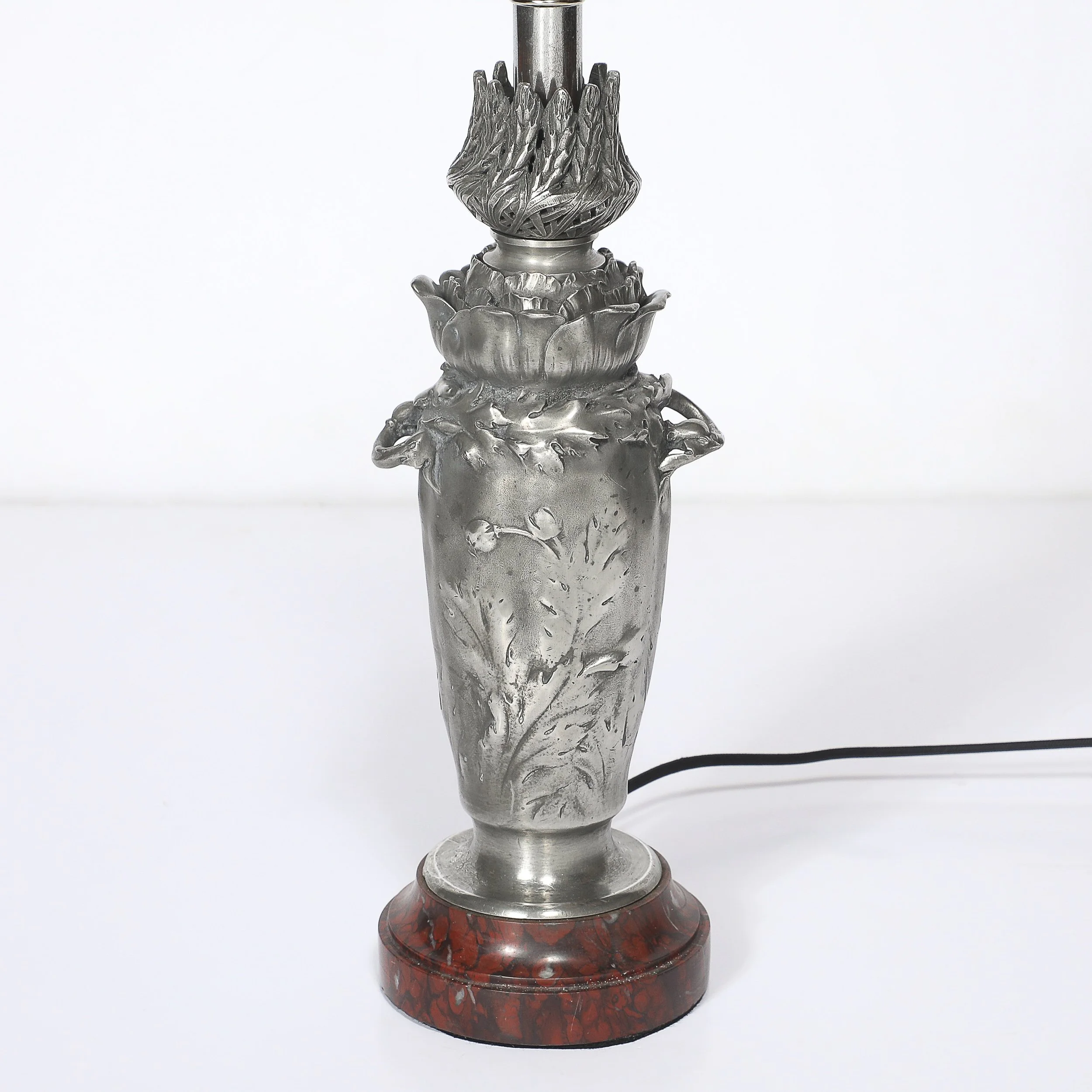 Art Nouveau Rosso Levanto Marble Base & Pewter Table Lamp signed E. Lelièvre offered by High Style Deco — image 8