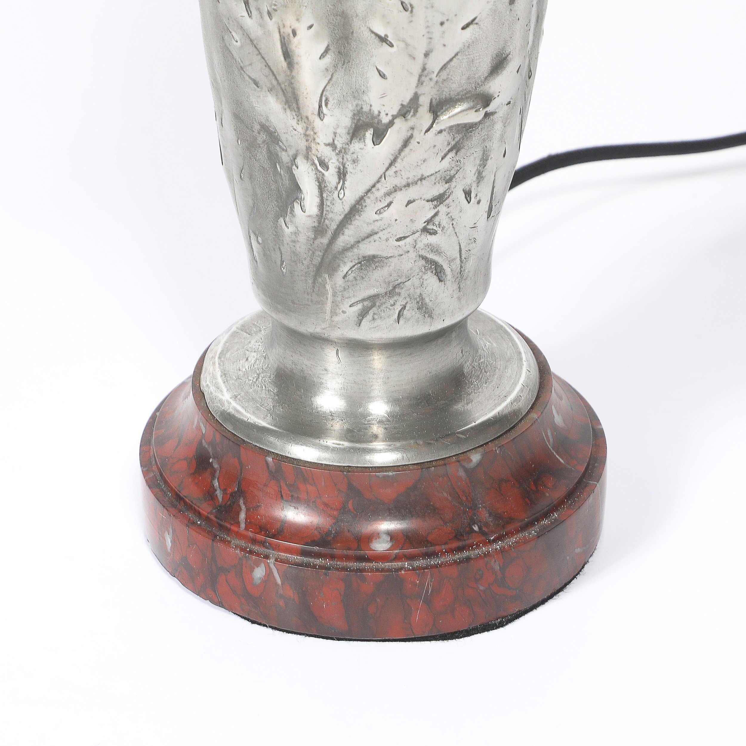 Art Nouveau Rosso Levanto Marble Base & Pewter Table Lamp signed E. Lelièvre offered by High Style Deco — image 9