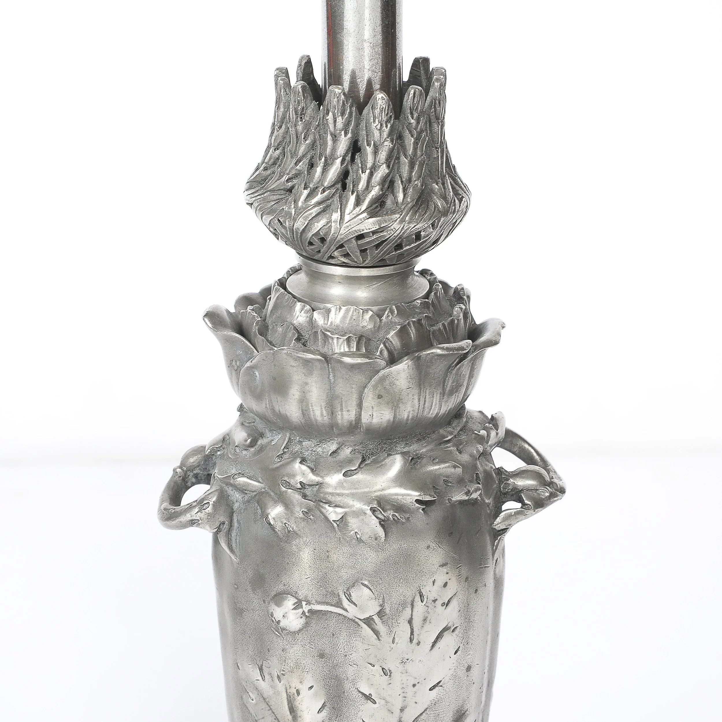 Art Nouveau Rosso Levanto Marble Base & Pewter Table Lamp signed E. Lelièvre offered by High Style Deco — image 10