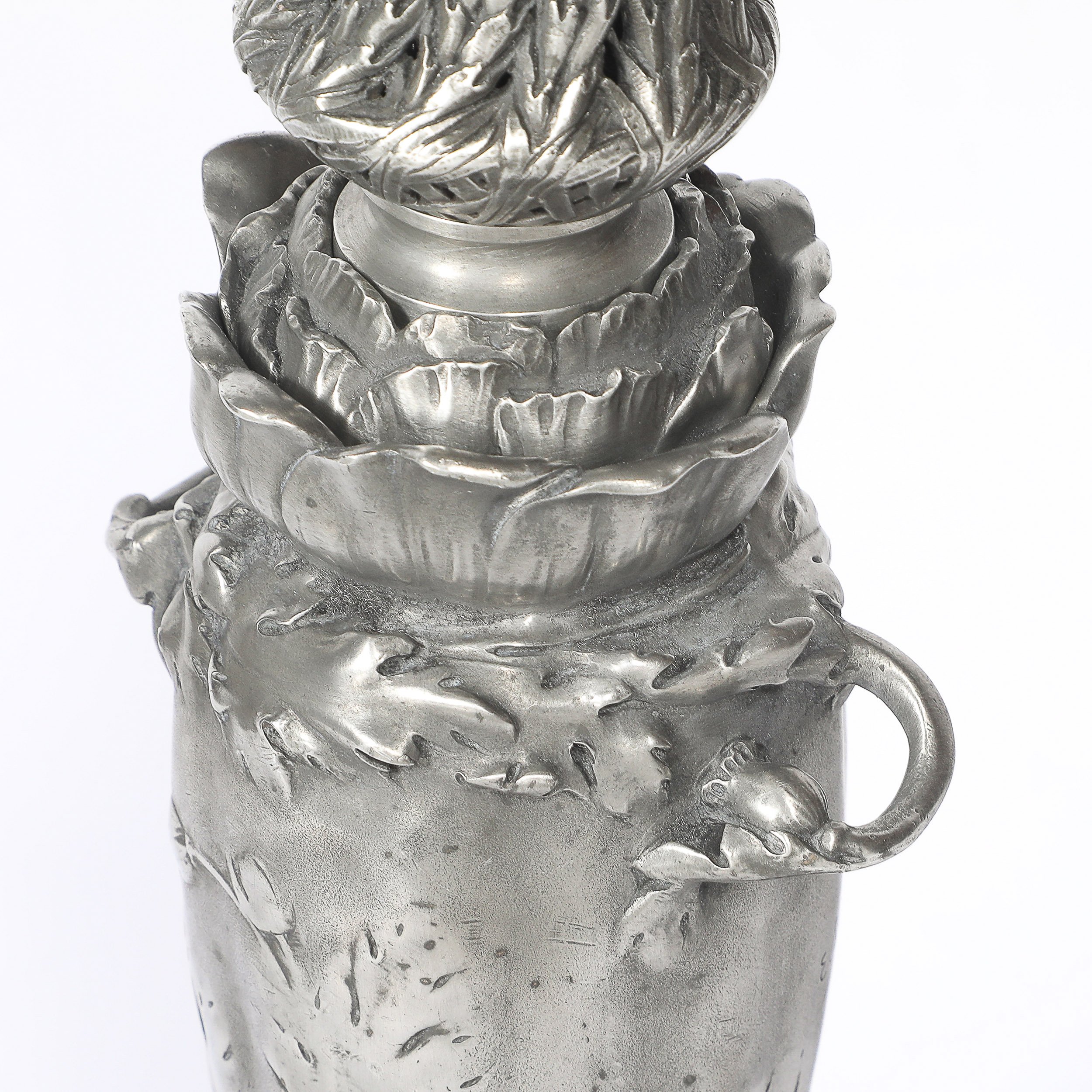 Art Nouveau Rosso Levanto Marble Base & Pewter Table Lamp signed E. Lelièvre offered by High Style Deco — image 11