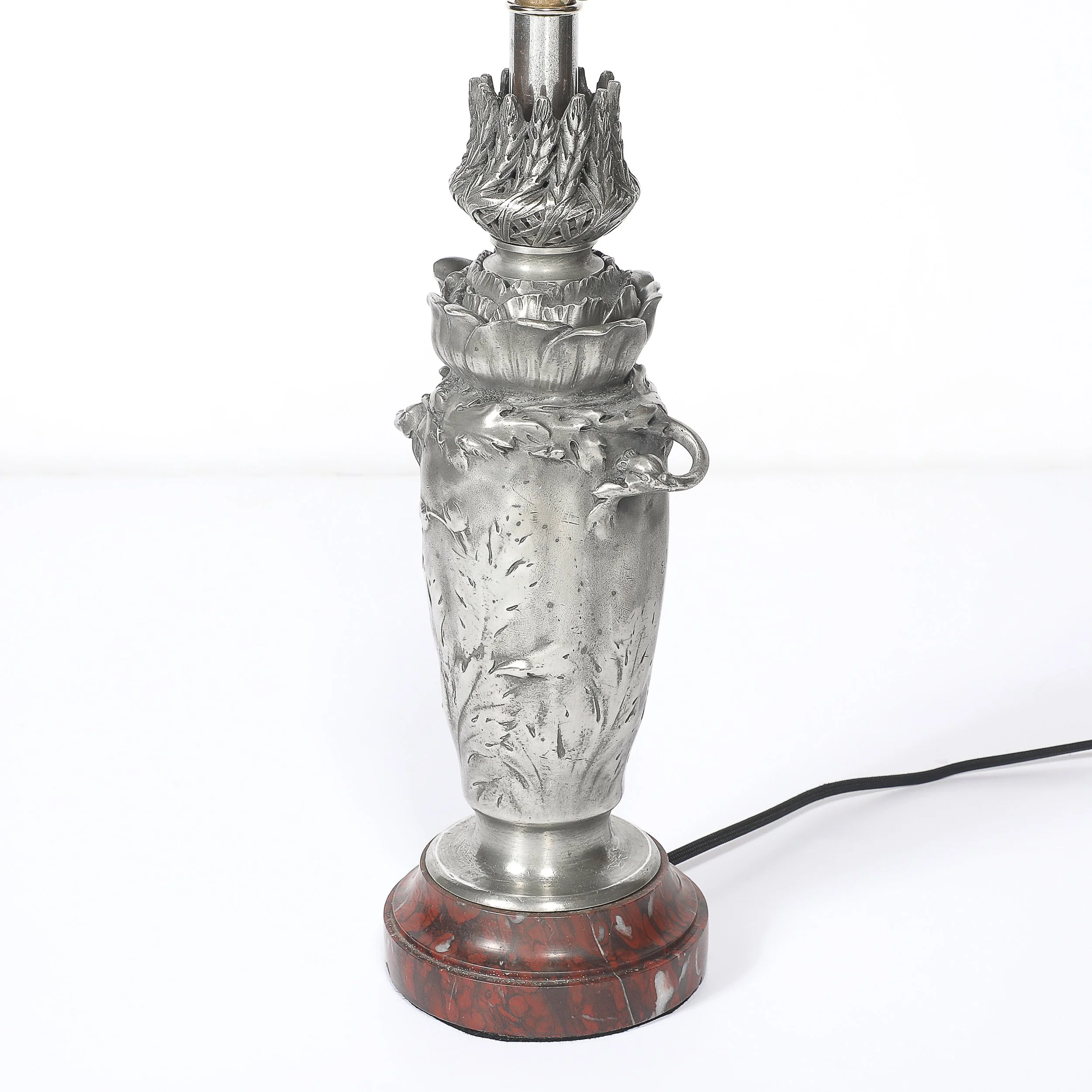 Art Nouveau Rosso Levanto Marble Base & Pewter Table Lamp signed E. Lelièvre offered by High Style Deco — image 12