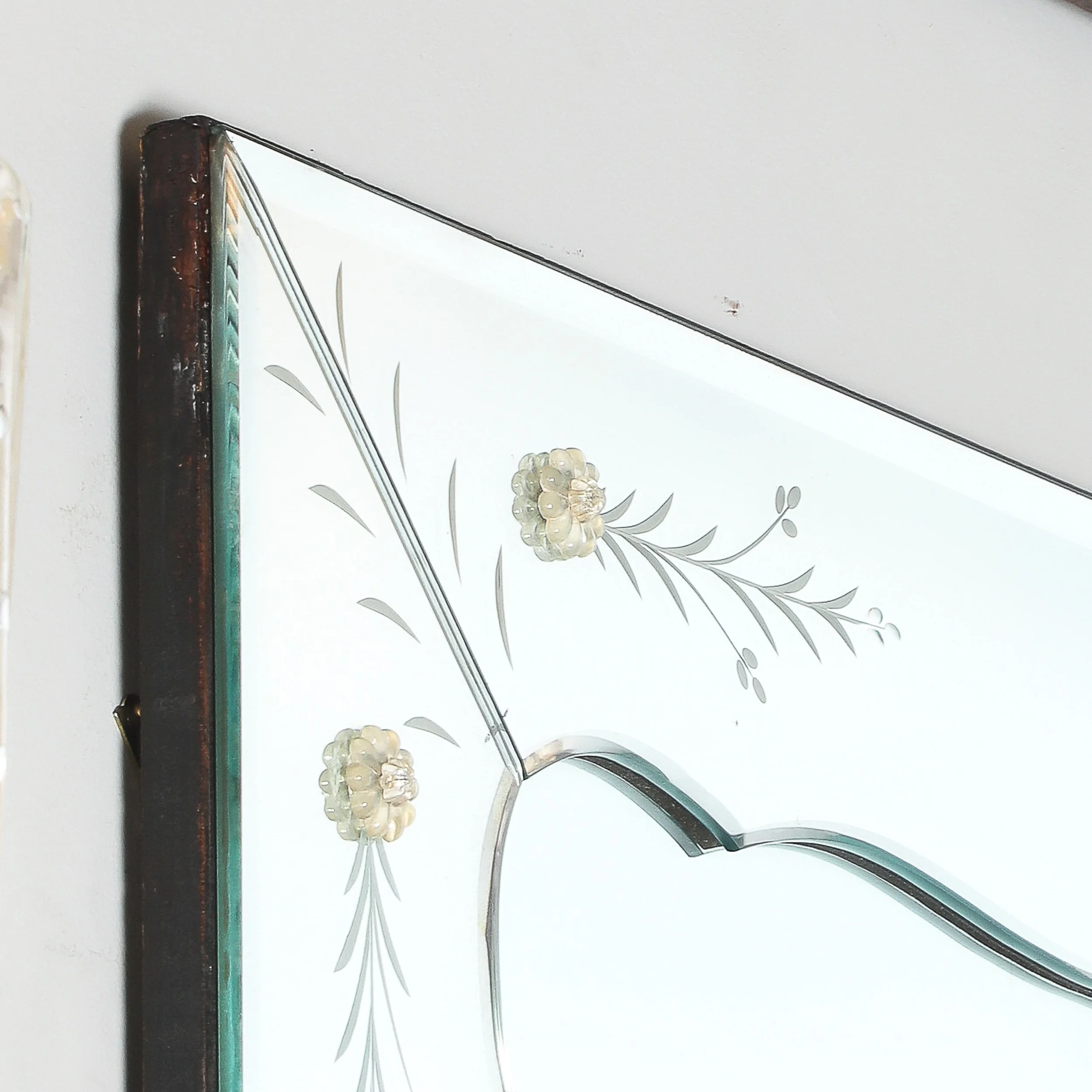 Mid-Century Reverse Etched Mirror w/ Scalloped Inner Border & Florets offered by High Style Deco — image 3