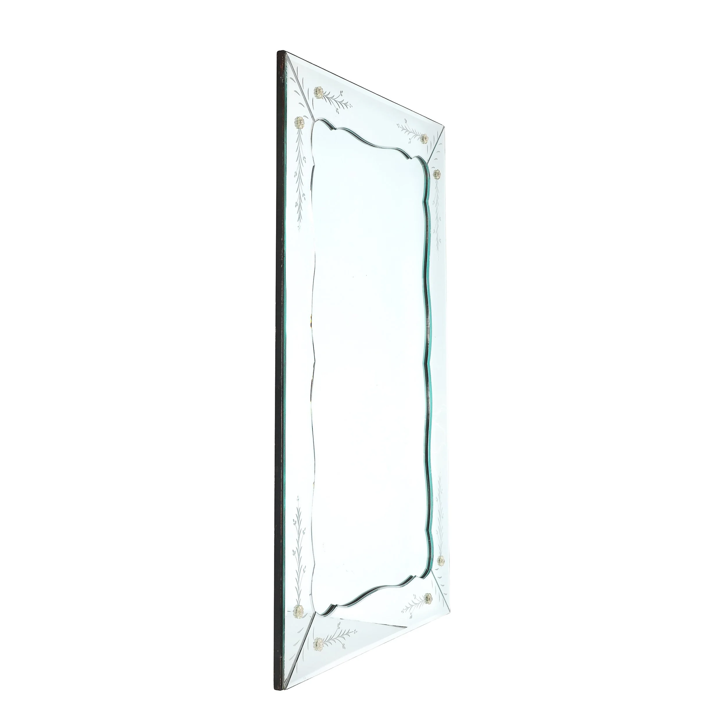 Mid-Century Reverse Etched Mirror w/ Scalloped Inner Border & Florets offered by High Style Deco — image 2