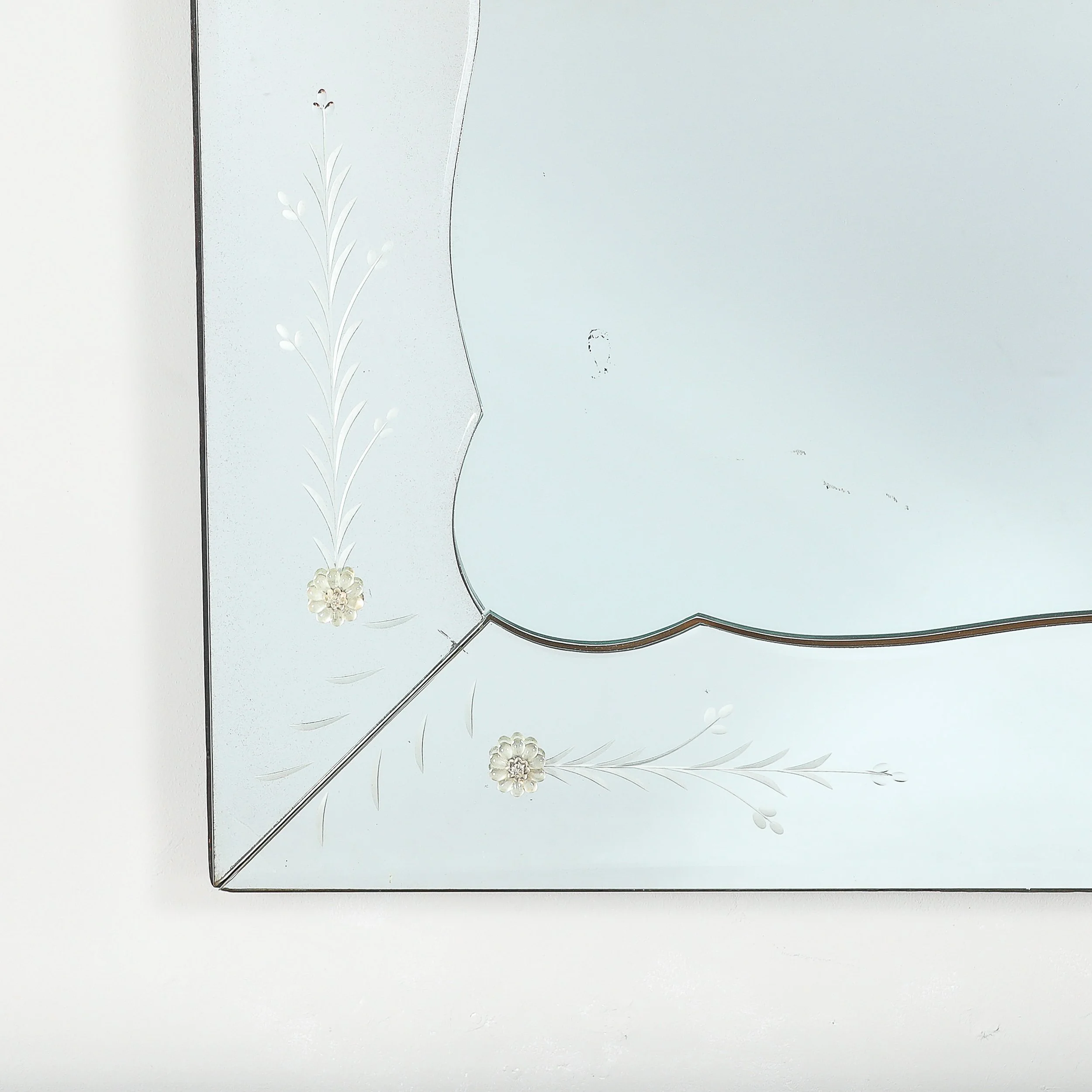 Mid-Century Reverse Etched Mirror w/ Scalloped Inner Border & Florets offered by High Style Deco — image 5