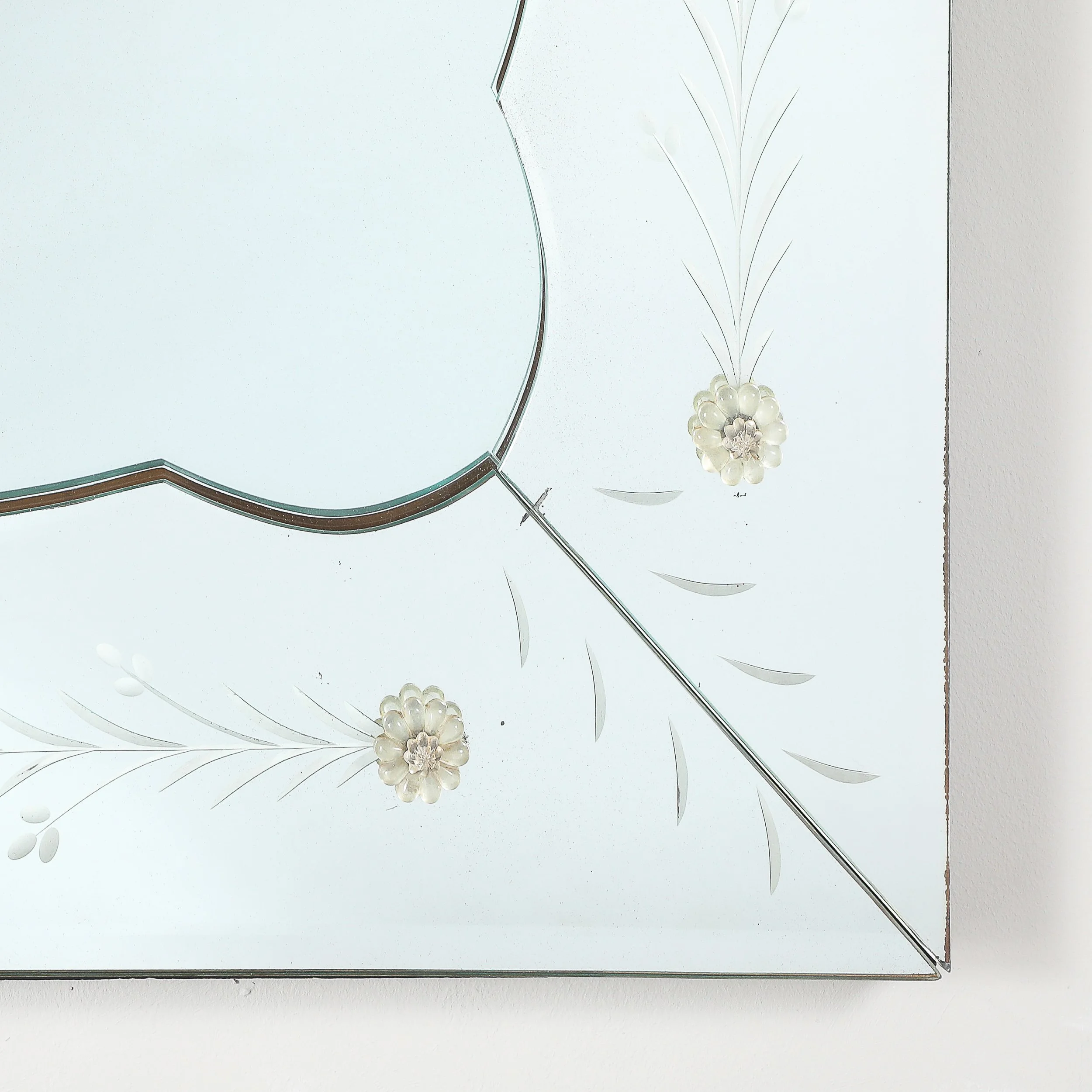 Mid-Century Reverse Etched Mirror w/ Scalloped Inner Border & Florets offered by High Style Deco — image 6