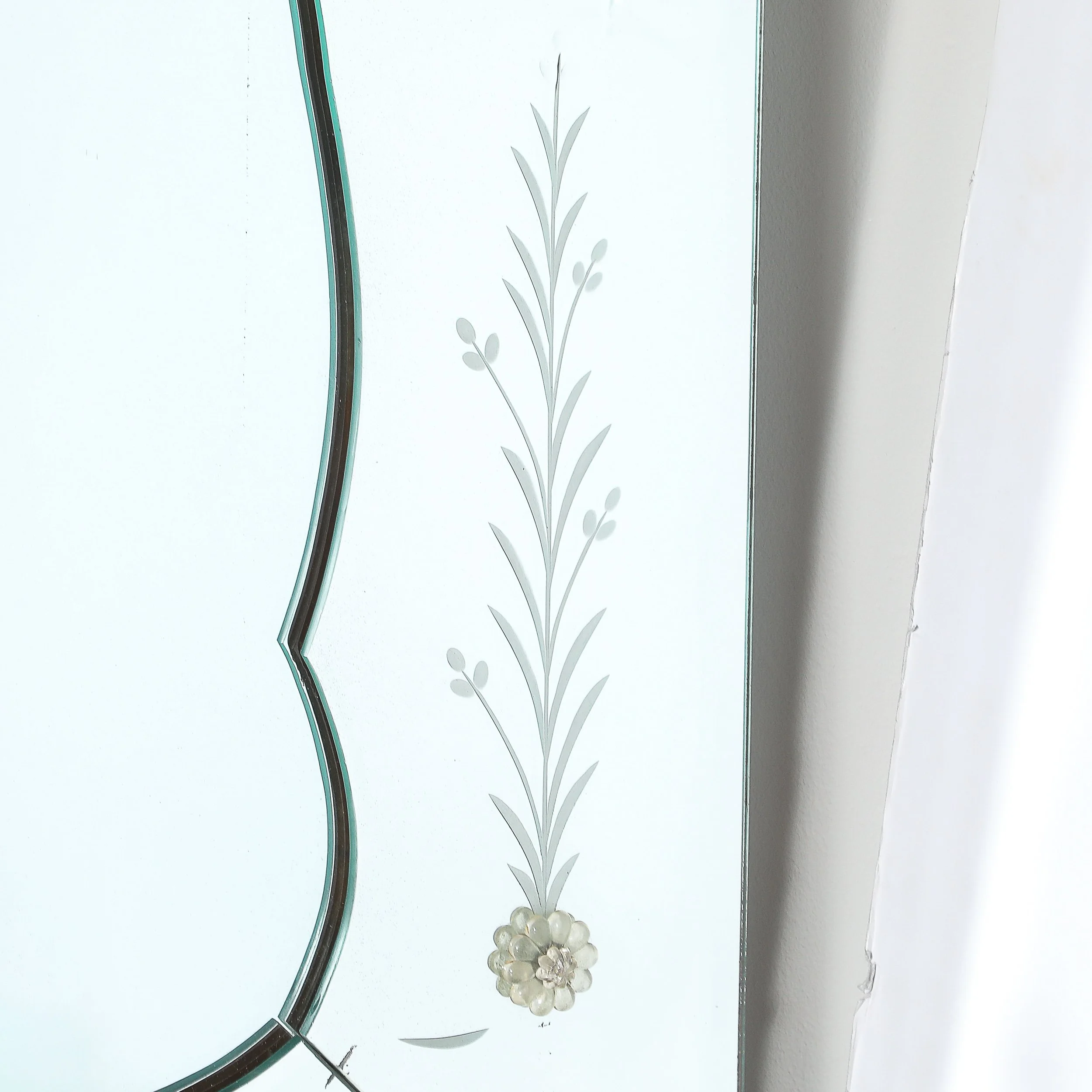 Mid-Century Reverse Etched Mirror w/ Scalloped Inner Border & Florets offered by High Style Deco — image 7