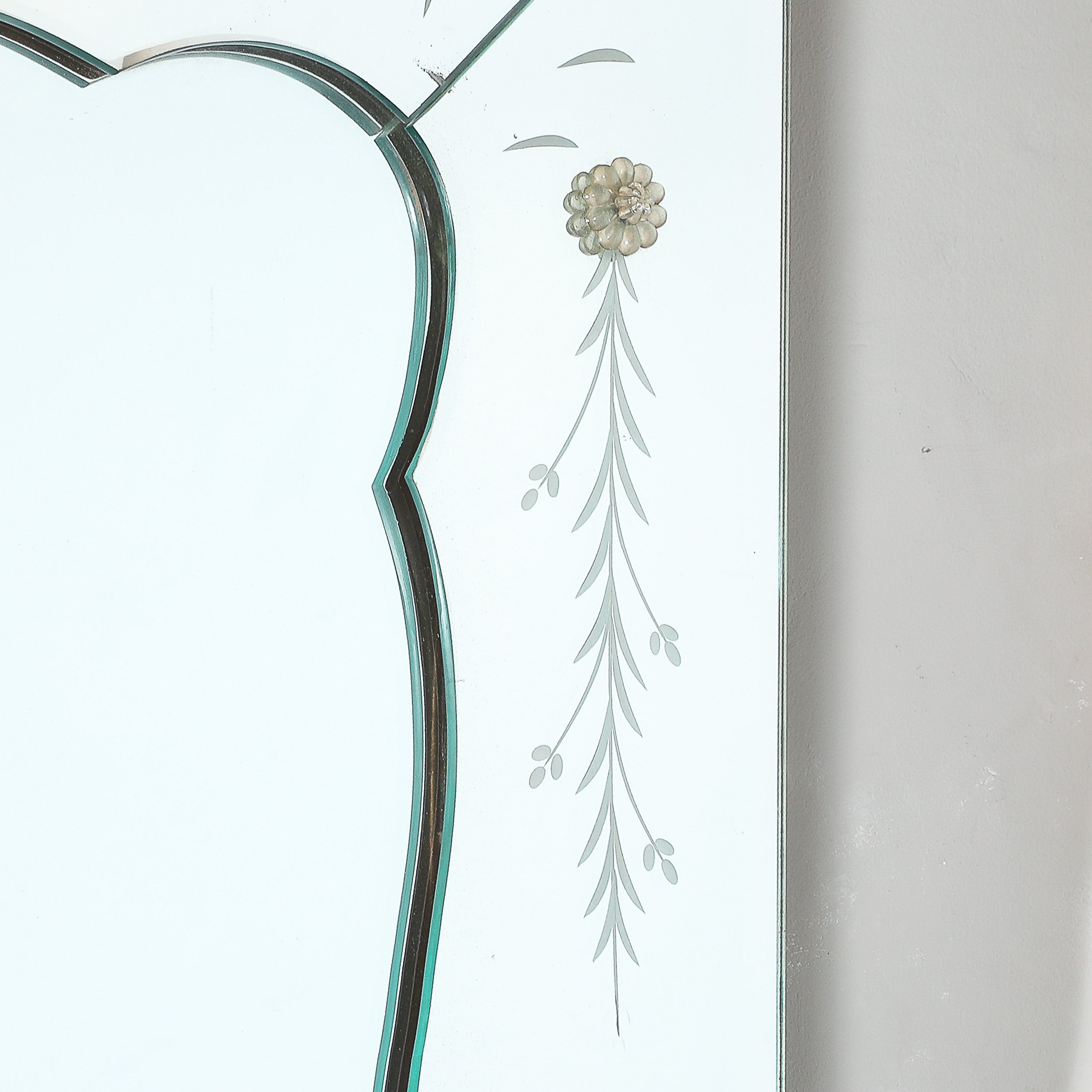 Mid-Century Reverse Etched Mirror w/ Scalloped Inner Border & Florets offered by High Style Deco — image 8