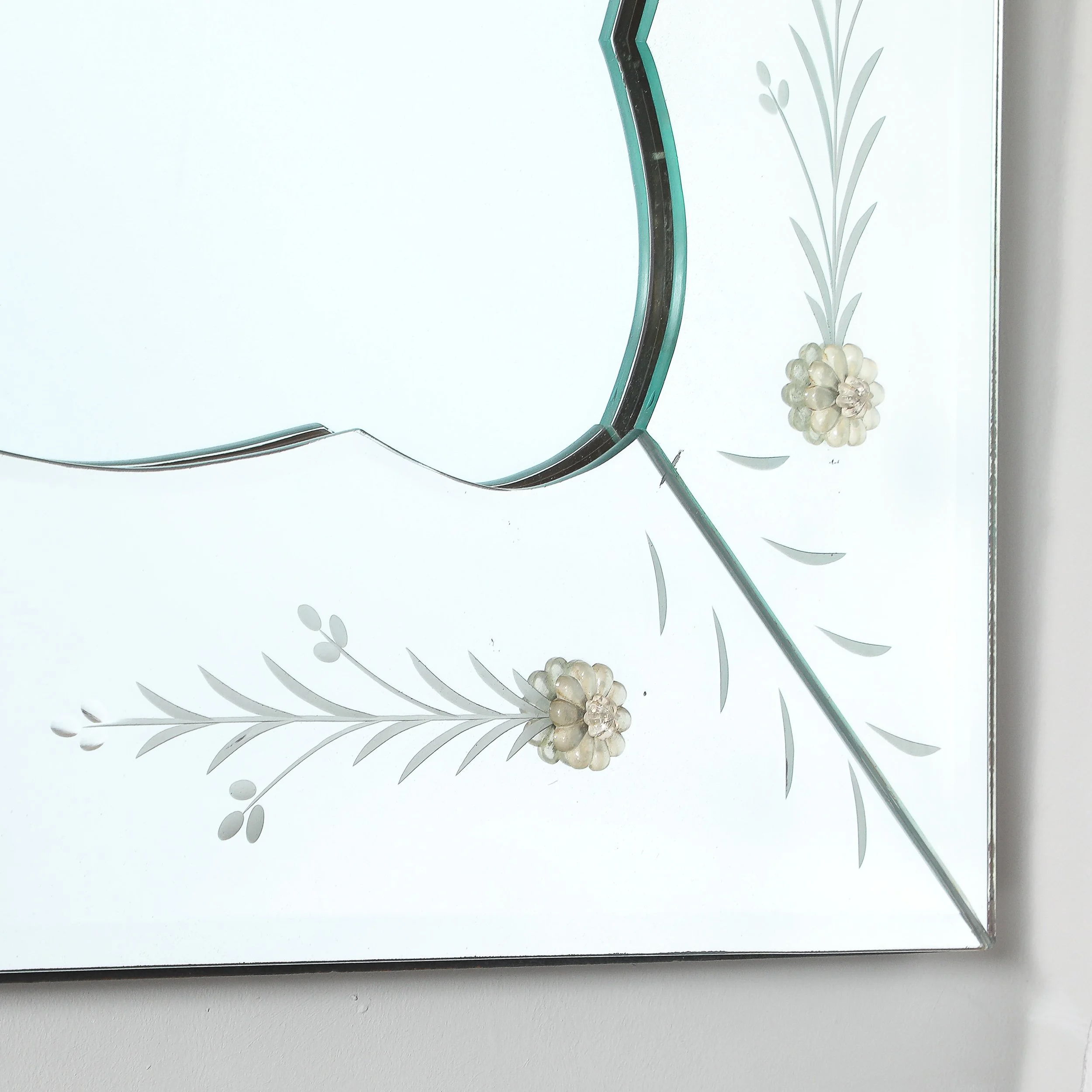 Mid-Century Reverse Etched Mirror w/ Scalloped Inner Border & Florets offered by High Style Deco — image 10