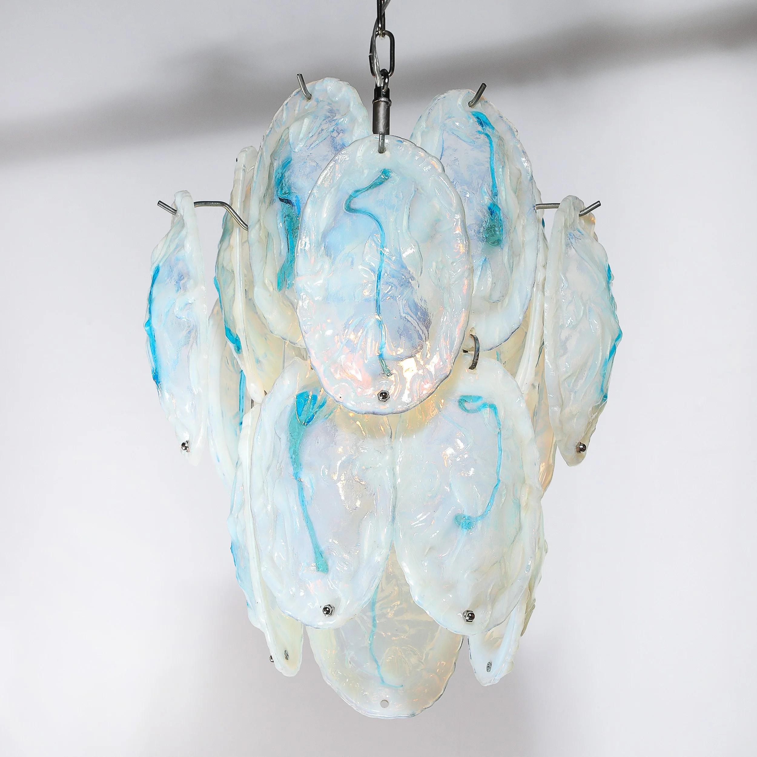 Mid-Century Hand-Blown Murano Opalescent & Cerulean Detail Glass Chandelier offered by High Style Deco — image 5