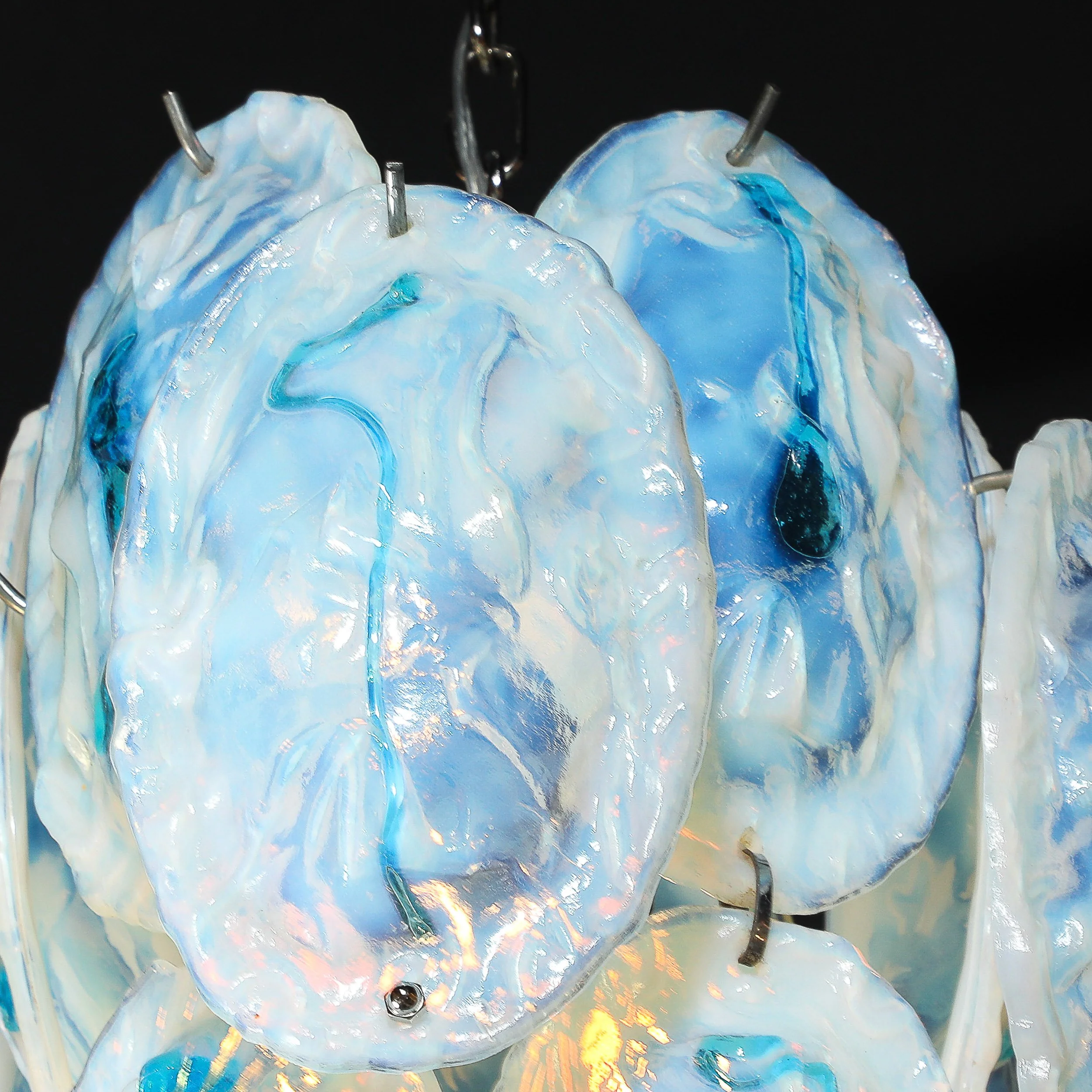 Mid-Century Hand-Blown Murano Opalescent & Cerulean Detail Glass Chandelier offered by High Style Deco — image 3